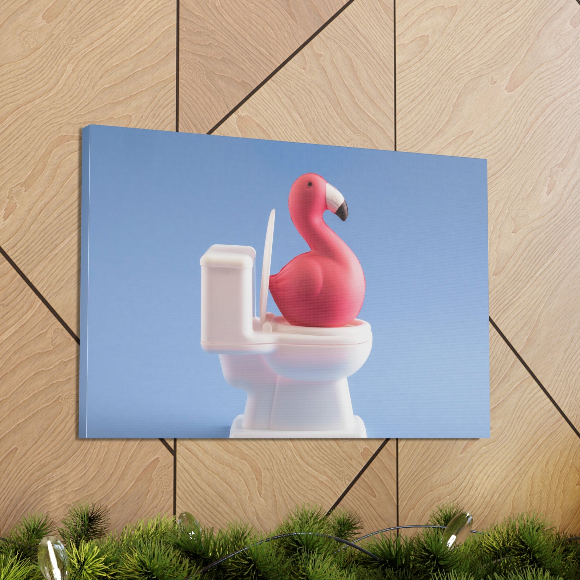 Cute Pink Flamingo Sitting On Toilet Funny Canvas Wall Art for Home Decor Ready-to-Hand-Express Your Love Gifts