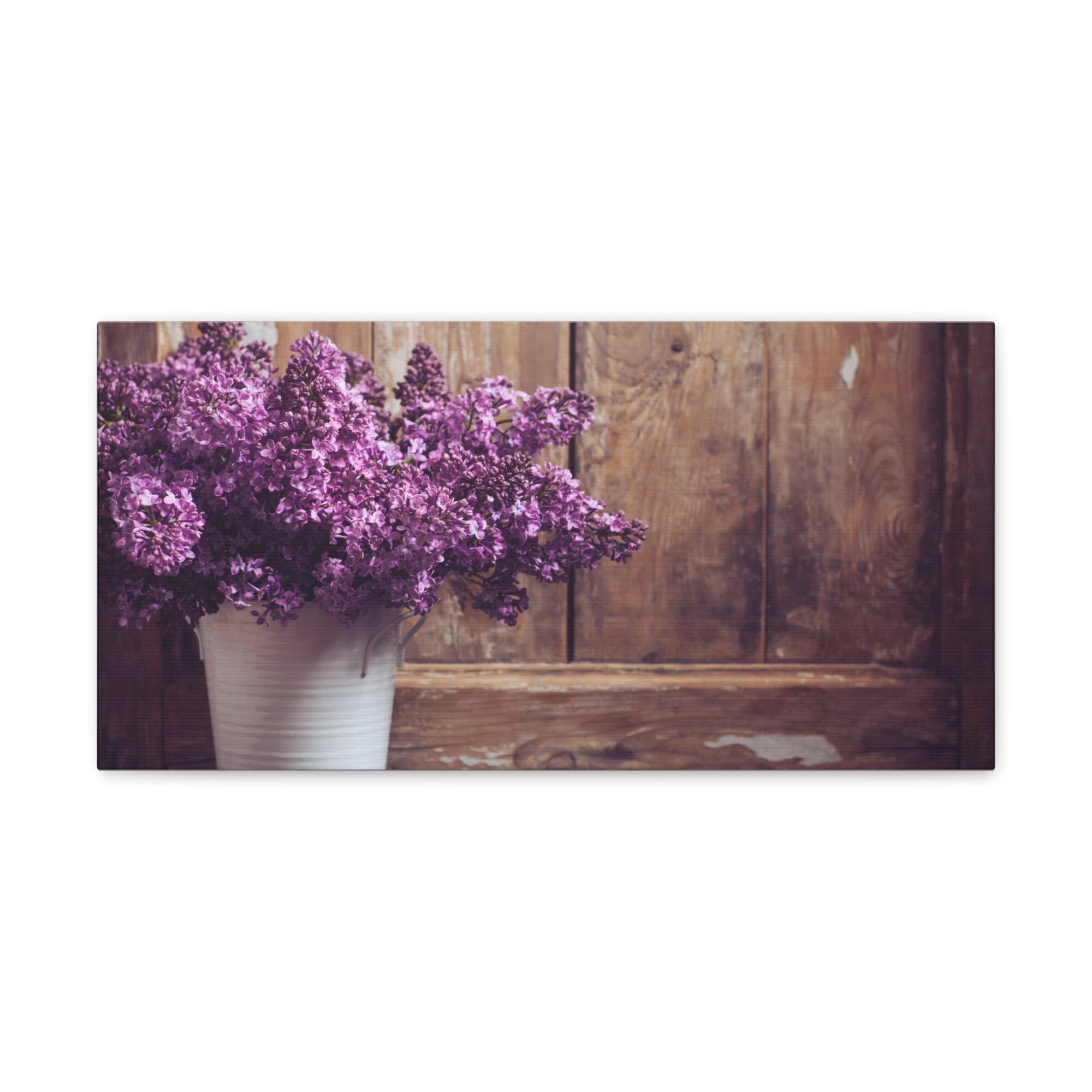 Bouquet Of Potted Lilac Flowers Rustic Wooden Background Canvas Wall Art for Home Decor Ready-to-Hang-Express Your Love Gifts