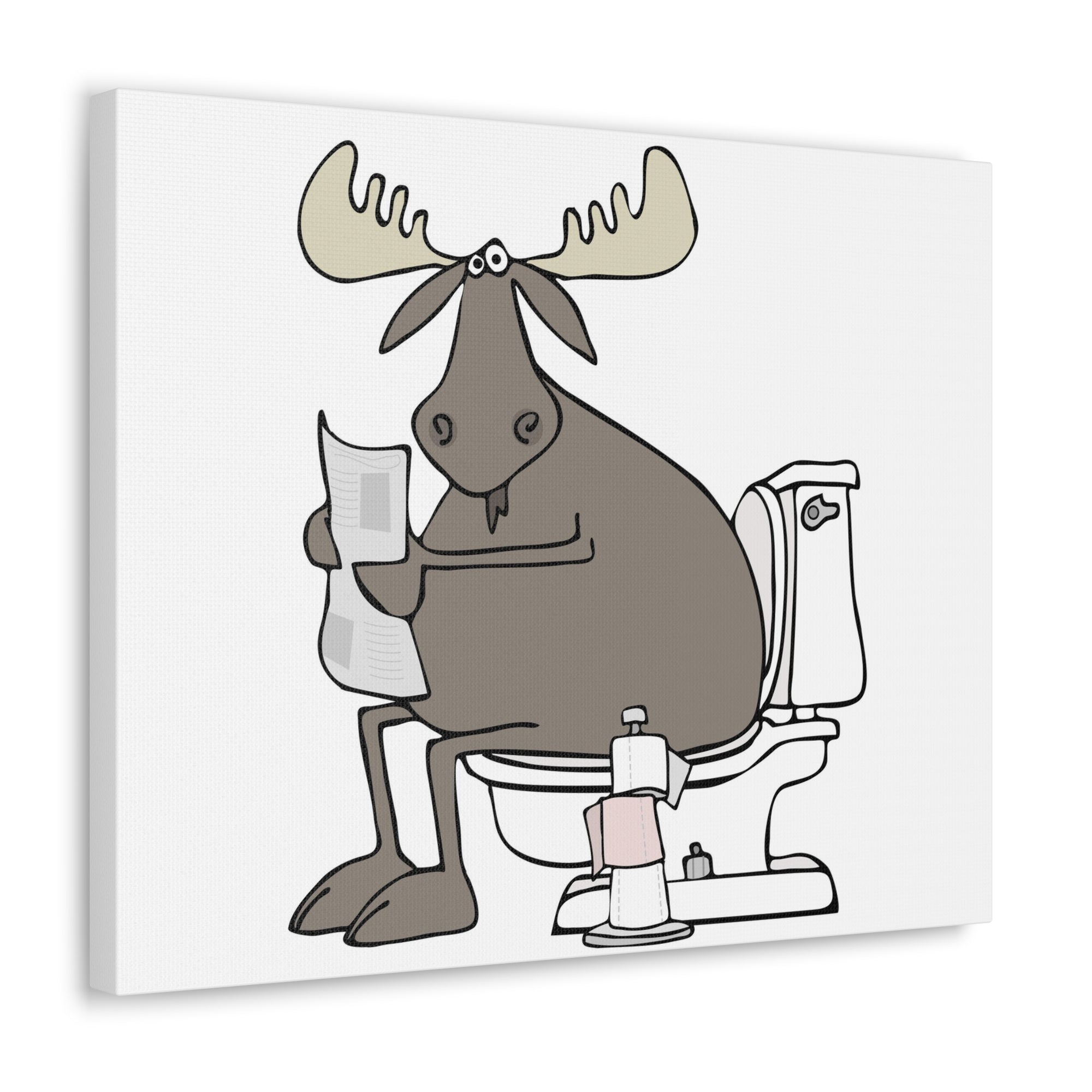 Moose Reading Newspaper On Toilet Funny Canvas Wall Art for Home Decor Ready-to-Hand-Express Your Love Gifts