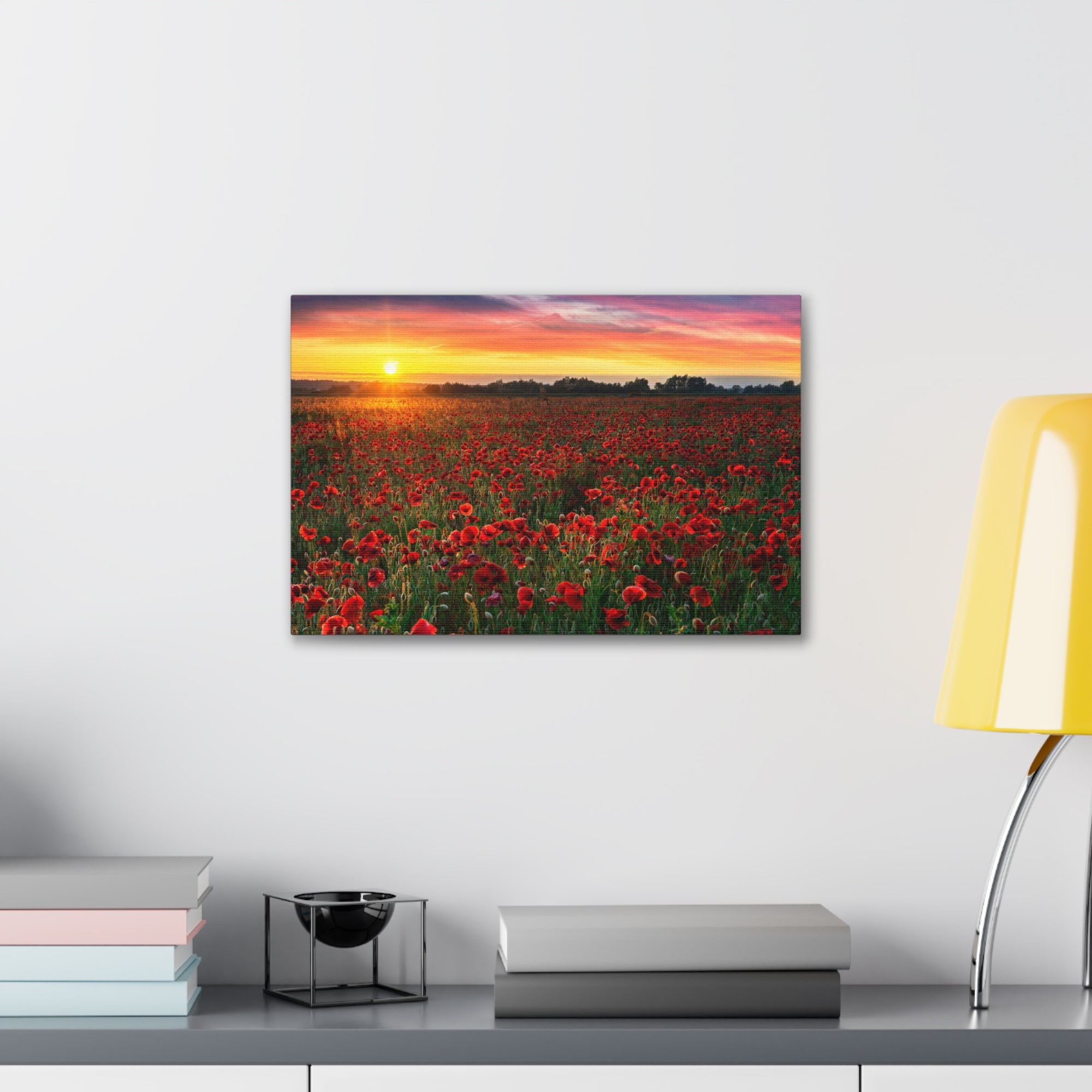 Beautiful Poppy Field During Sunrise Flower Canvas Wall Art for Home Decor Ready-to-Hang-Express Your Love Gifts