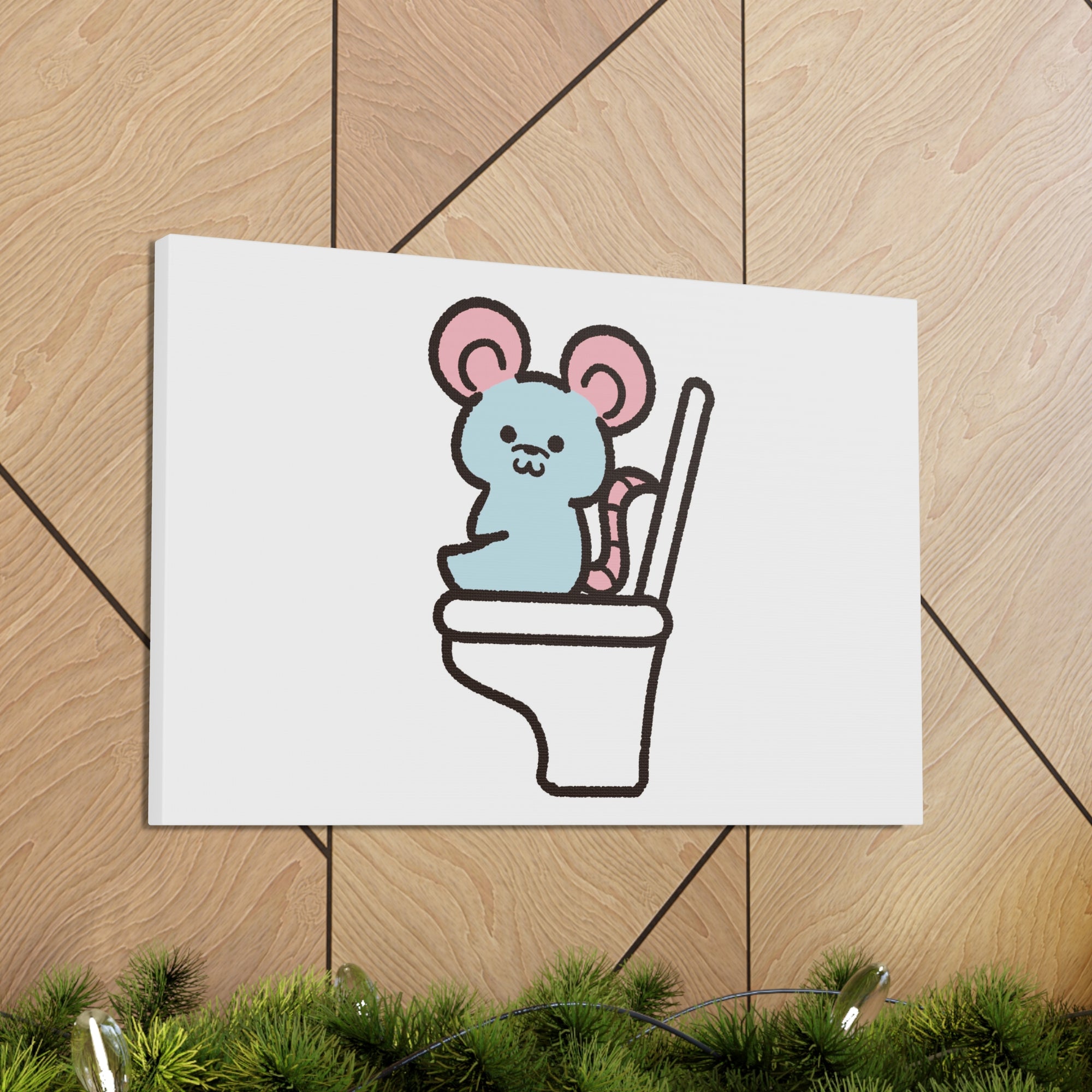 Cartoon Mouse Sitting On Toilet Funny Canvas Wall Art for Home Decor Ready-to-Hand-Express Your Love Gifts