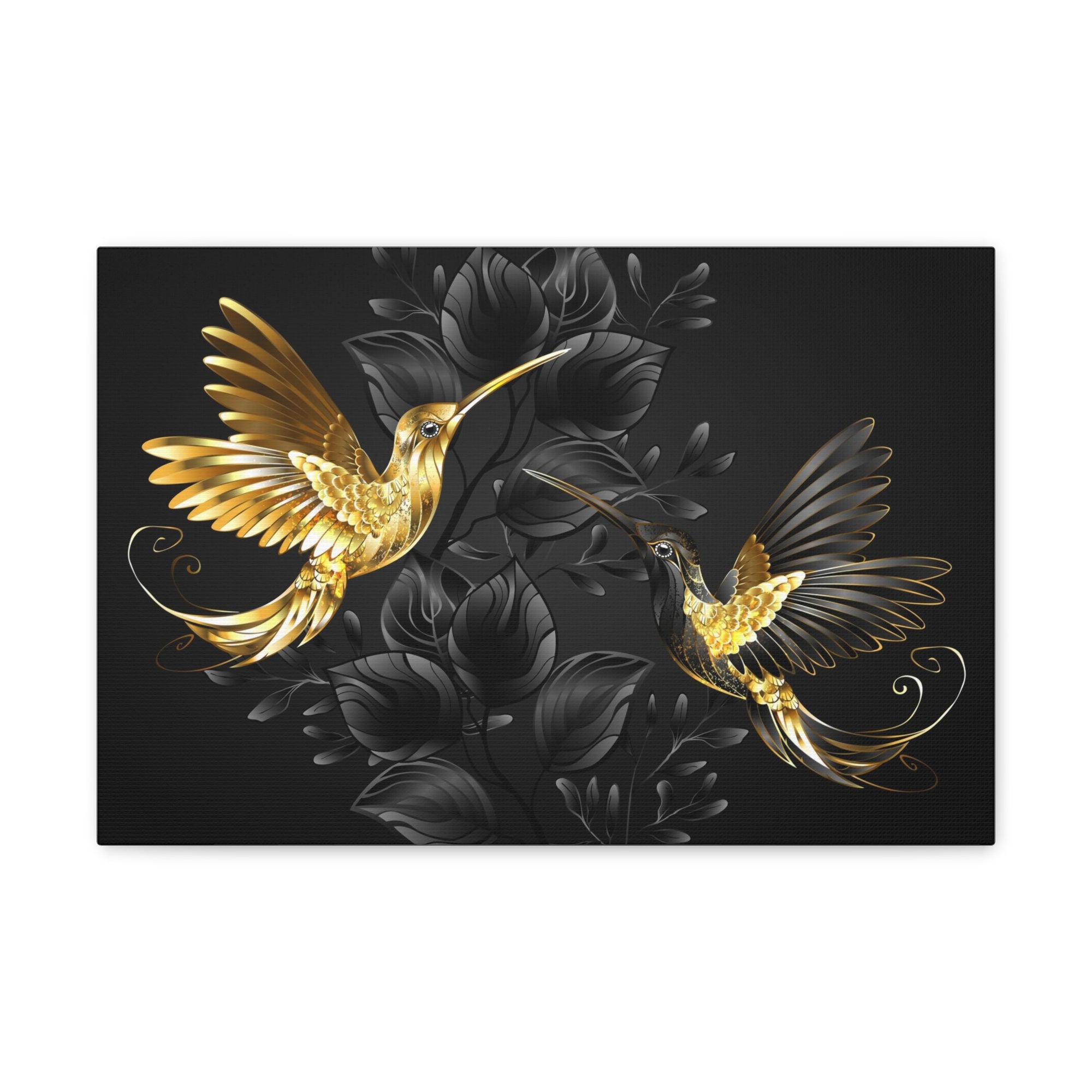 Black Gold Jewelry Hummingbirds With Flowers Canvas Wall Art for Home Decor Ready-to-Hang-Express Your Love Gifts