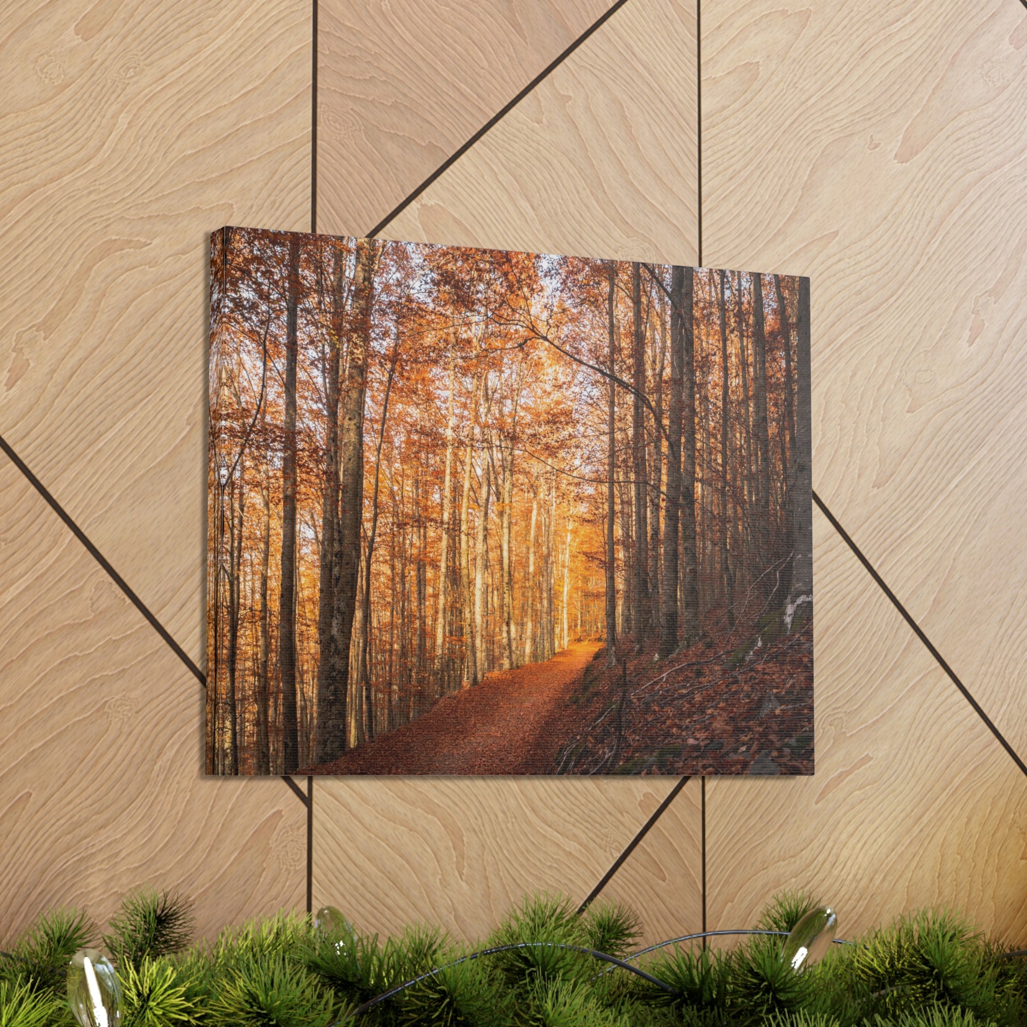 Autumn Forest Tree Trail With Yellow Leaves Nature Wilderness Photography Canvas Wall Art for Home Decor Ready-to-Hang-Express Your Love Gifts