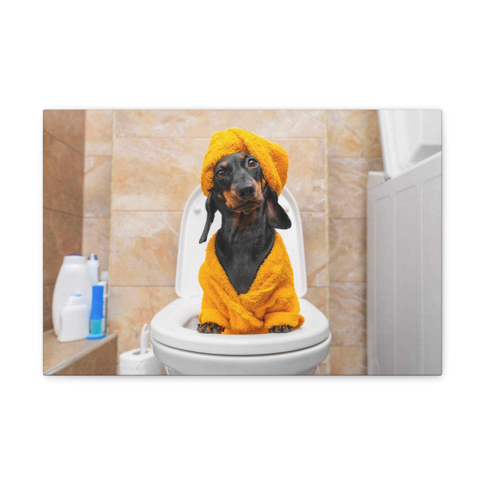 Funny Puppy Sits On Toilet Funny Canvas Wall Art for Home Decor Ready-to-Hand-Express Your Love Gifts