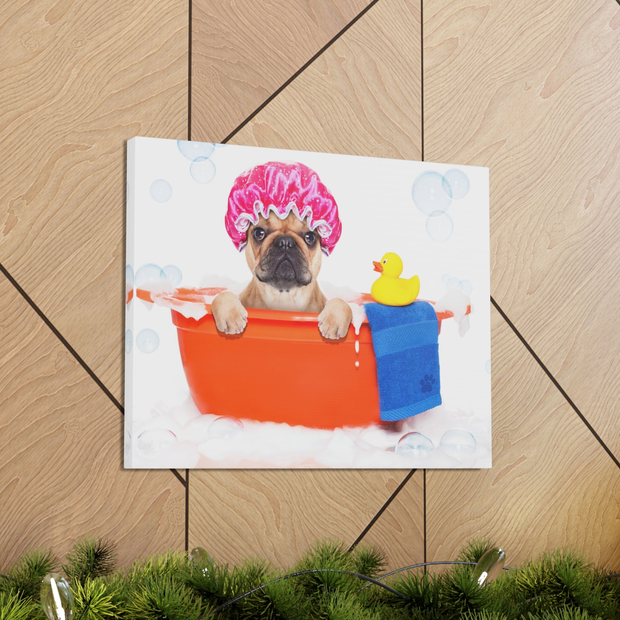 Funny French Bulldog Bathee Canvas Wall Art for Home Decor Ready-to-Hang-Express Your Love Gifts