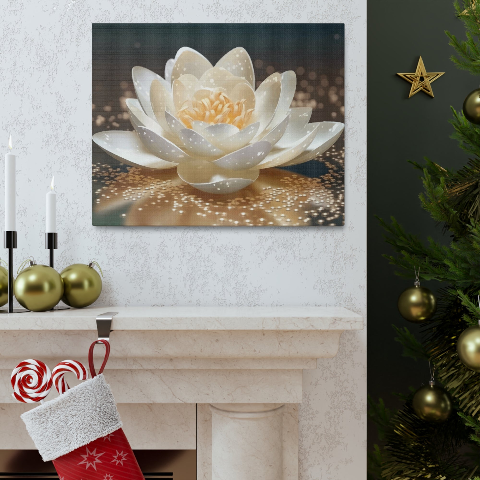 Beautiful White Lotus Flower Canvas Wall Art for Home Decor Ready-to-Hang-Express Your Love Gifts