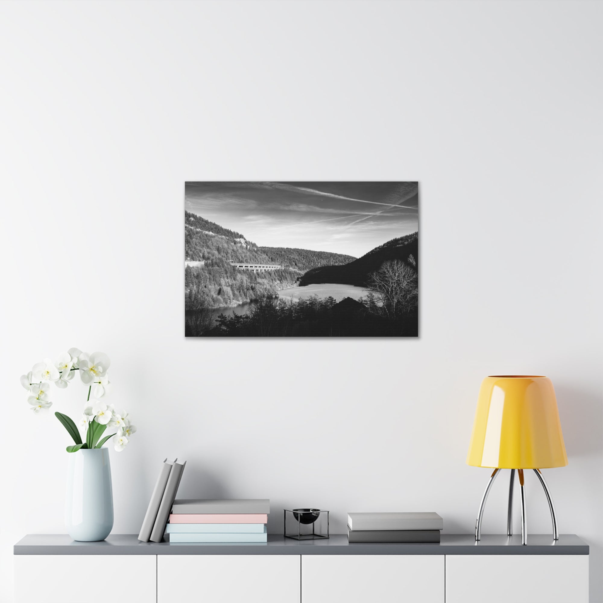 Black And White Forest Mountain Nature Wilderness Photography Canvas Wall Art for Home Decor Ready-to-Hang-Express Your Love Gifts