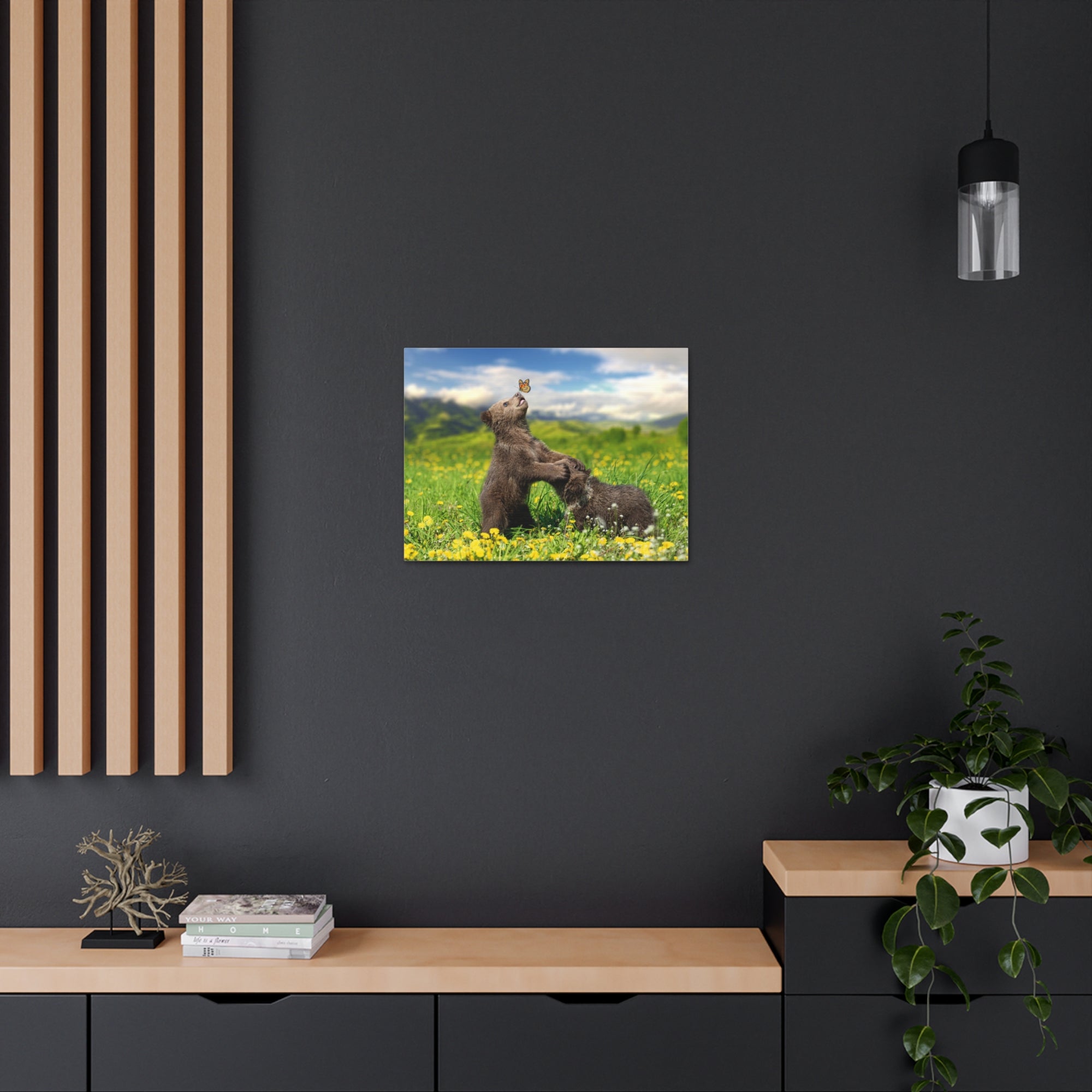 Black Bears in The Spring Nature Wilderness Photography Canvas Wall Art for Home Decor Ready-to-Hang-Express Your Love Gifts