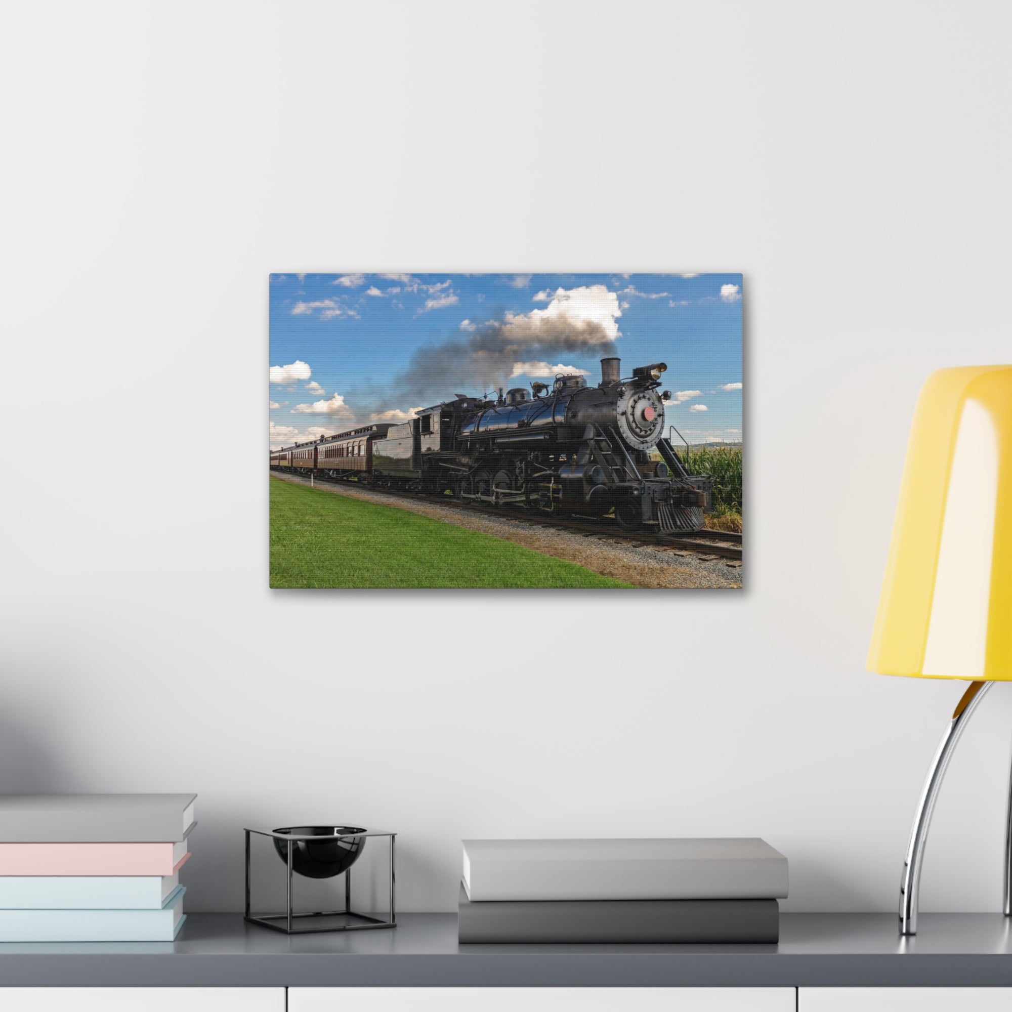 Steam Train With Black Smoke Nature Wilderness Photography Canvas Wall Art for Home Decor Ready-to-Hang-Express Your Love Gifts