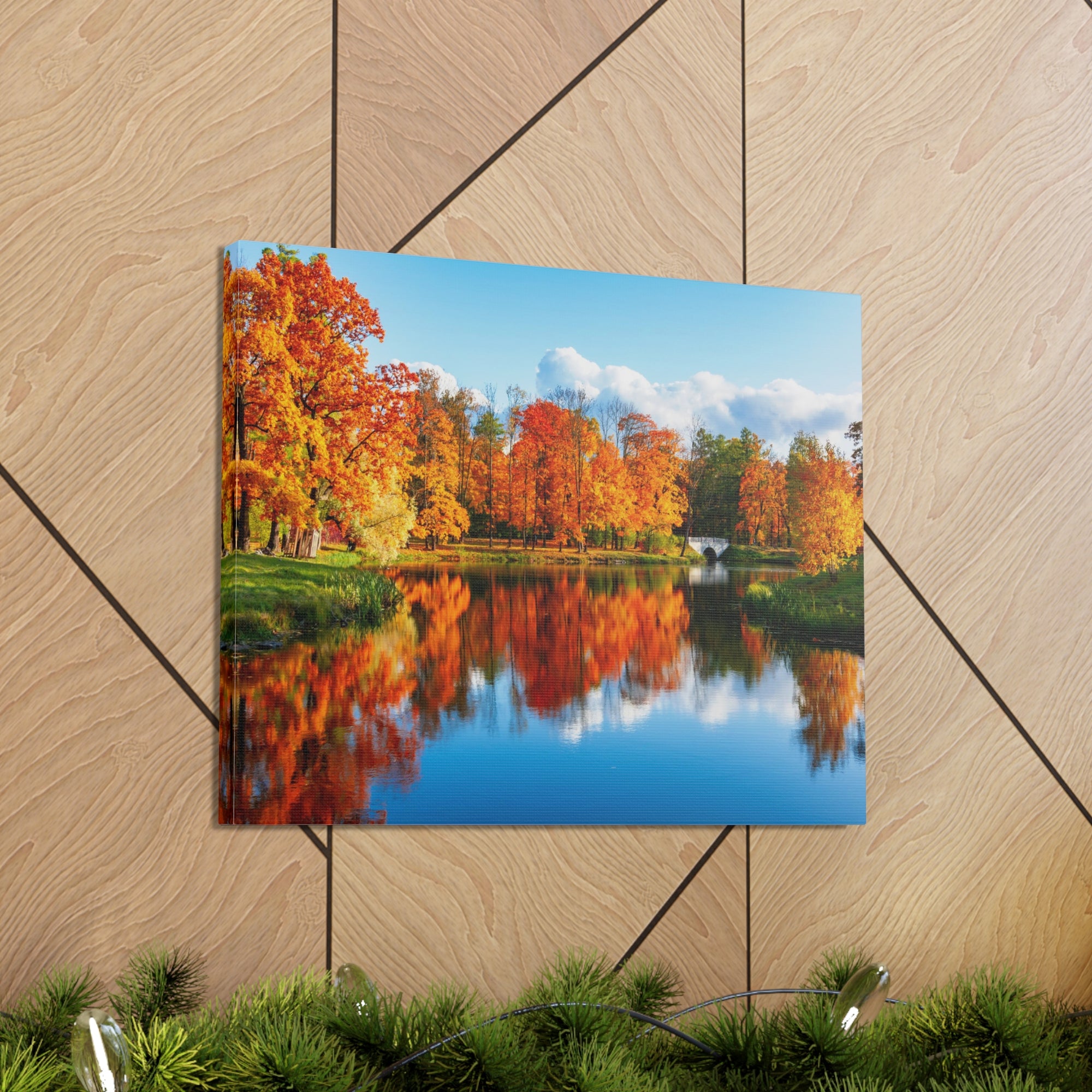 Autumn Fall Forest Orange Leaves Lake Nature Wilderness Photography Canvas Wall Art for Home Decor Ready-to-Hang-Express Your Love Gifts