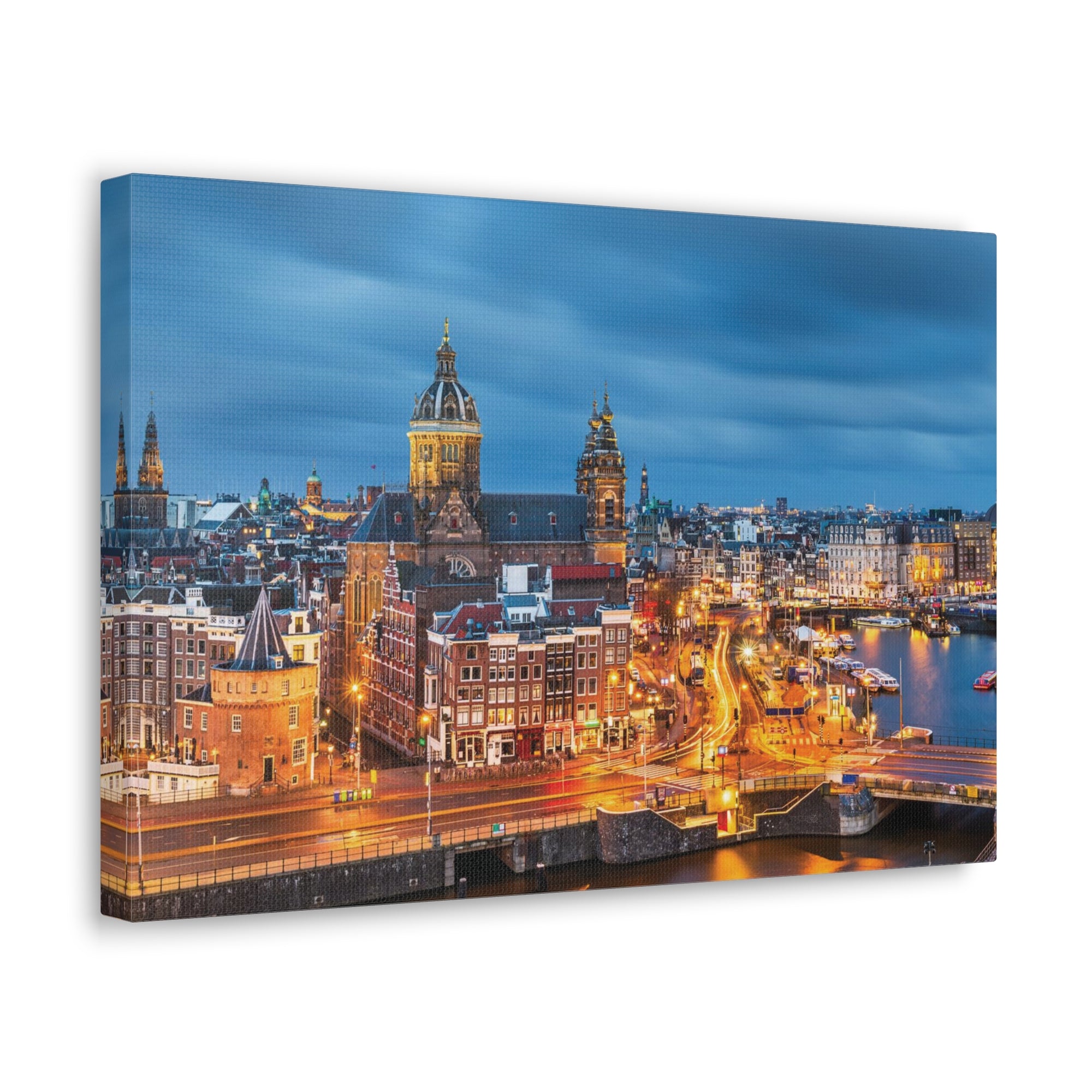 Amsterdam Night Skyline Canvas Artwork High-Quality Breathtaking Stunning Cityscape for Home Decor Ready to Hang-Express Your Love Gifts