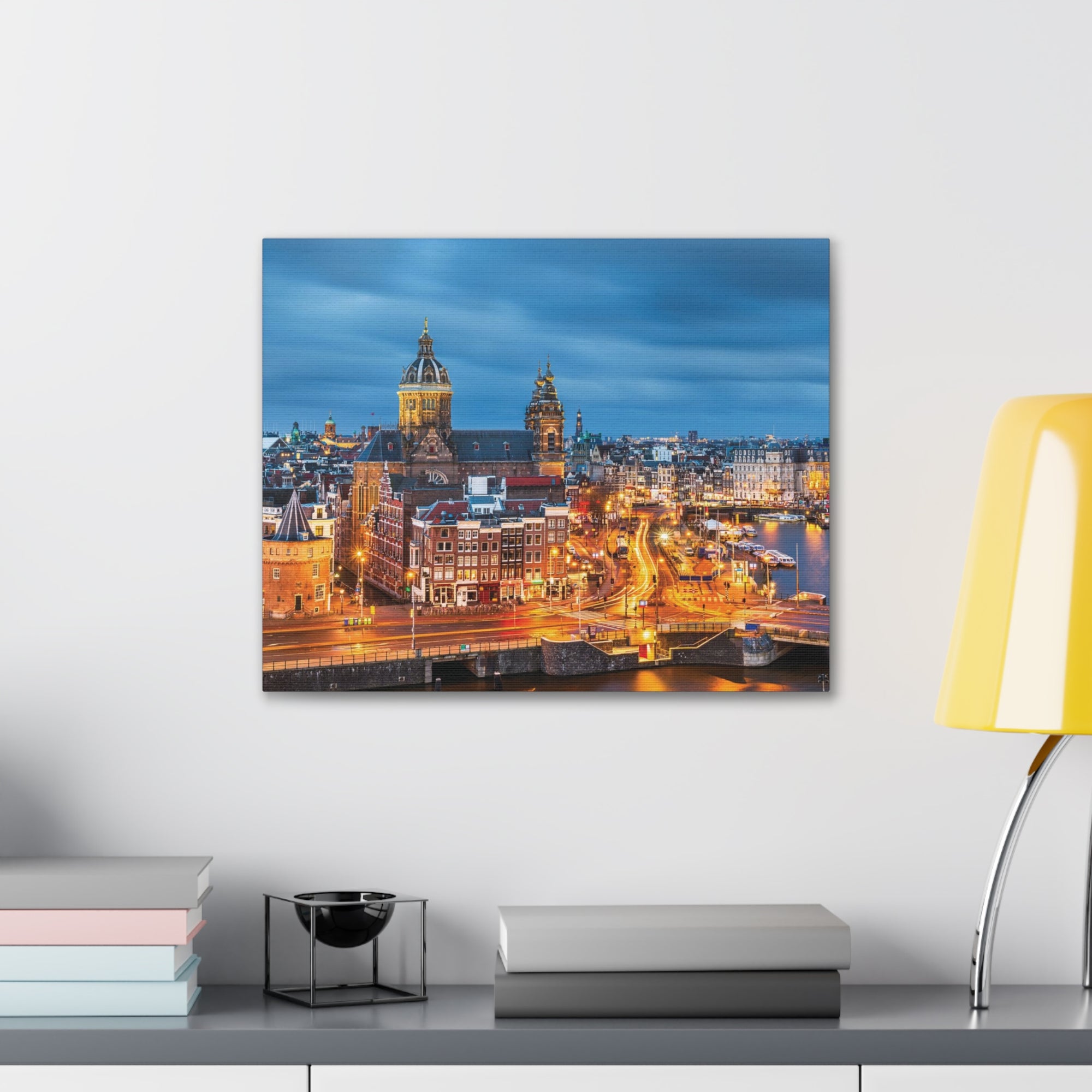 Amsterdam Night Skyline Canvas Artwork High-Quality Breathtaking Stunning Cityscape for Home Decor Ready to Hang-Express Your Love Gifts