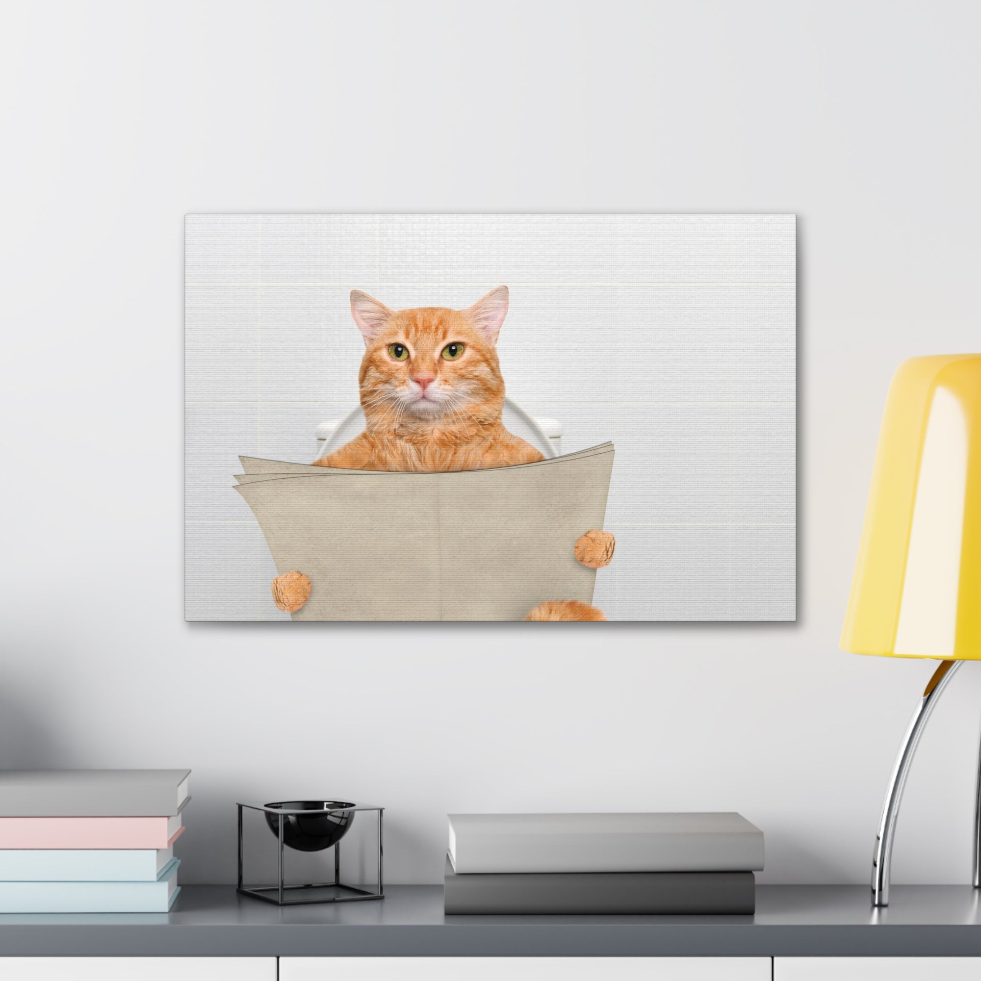 Funny Cat Reading Newspaper On Toilet Funny Canvas Wall Art for Home Decor Ready-to-Hand-Express Your Love Gifts