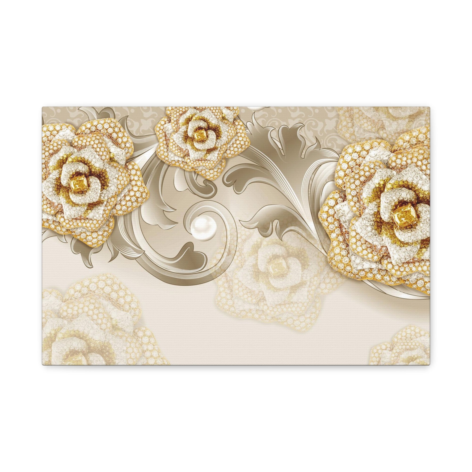 3D Gold And Gray Floral Flower Canvas Wall Art for Home Decor Ready-to-Hang-Express Your Love Gifts