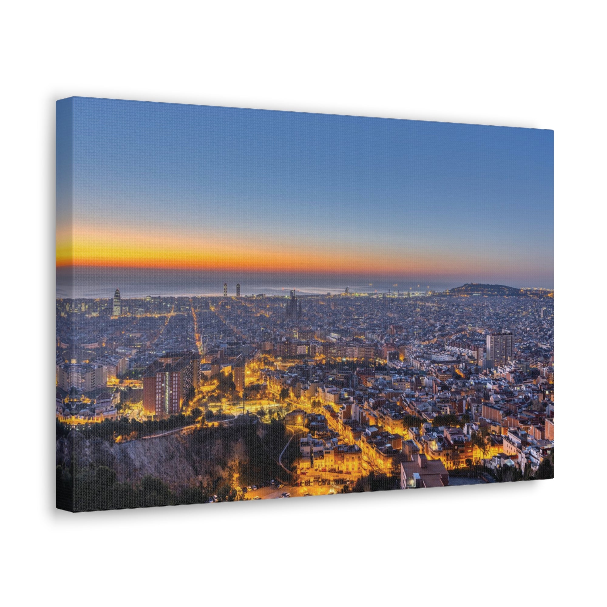 Barcelona Night Skyline Canvas Artwork High-Quality Breathtaking Stunning Cityscape for Home Decor Ready to Hang-Express Your Love Gifts