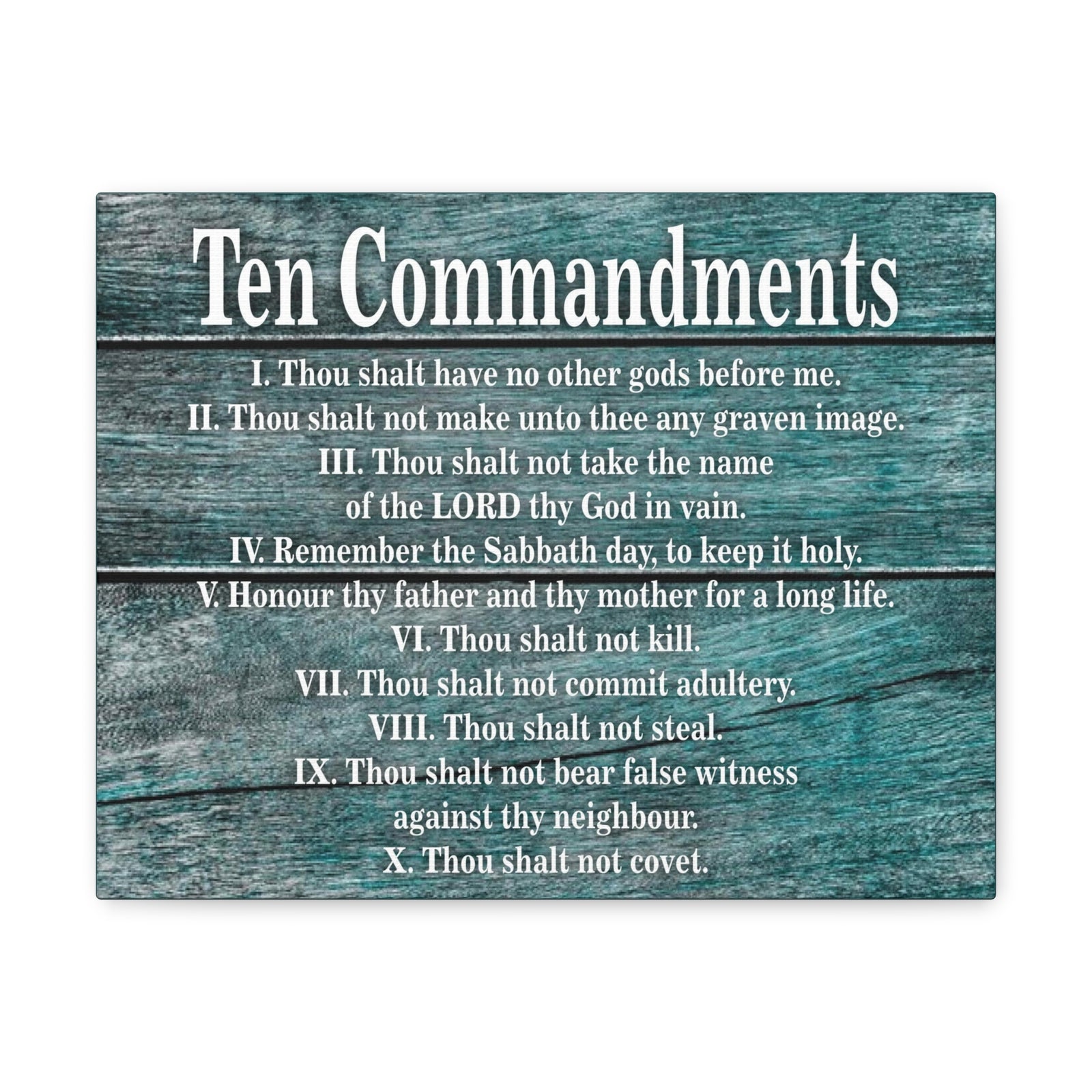 Scripture Canvas Ten Commandments Blue Wood Christian Wall Art Print Ready to Hang-Express Your Love Gifts