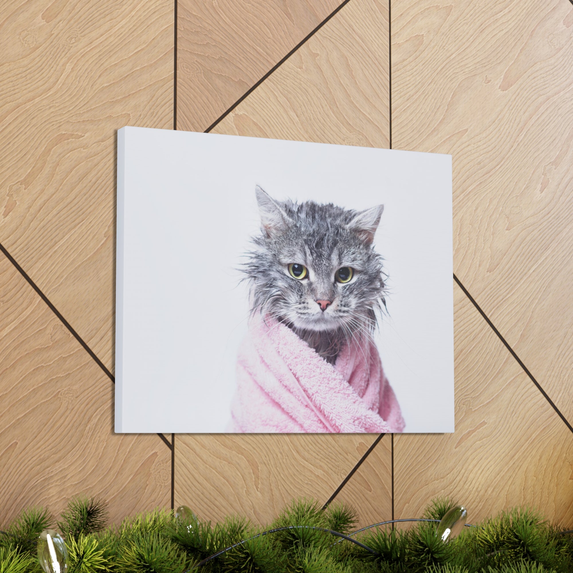 Funny Tabby Cat Bathee Canvas Wall Art for Home Decor Ready-to-Hang-Express Your Love Gifts