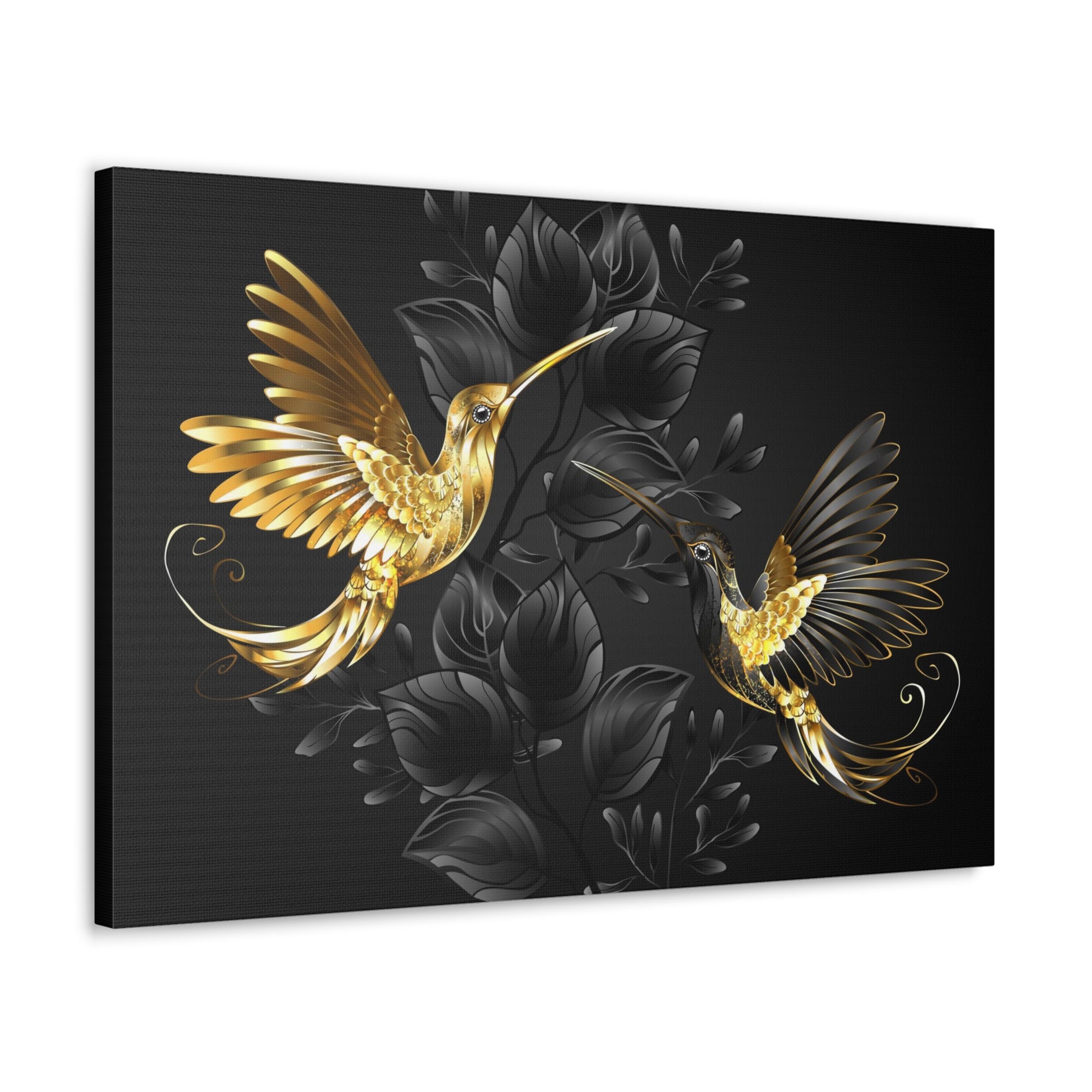 Black Gold Jewelry Hummingbirds With Flowers Canvas Wall Art for Home Decor Ready-to-Hang-Express Your Love Gifts