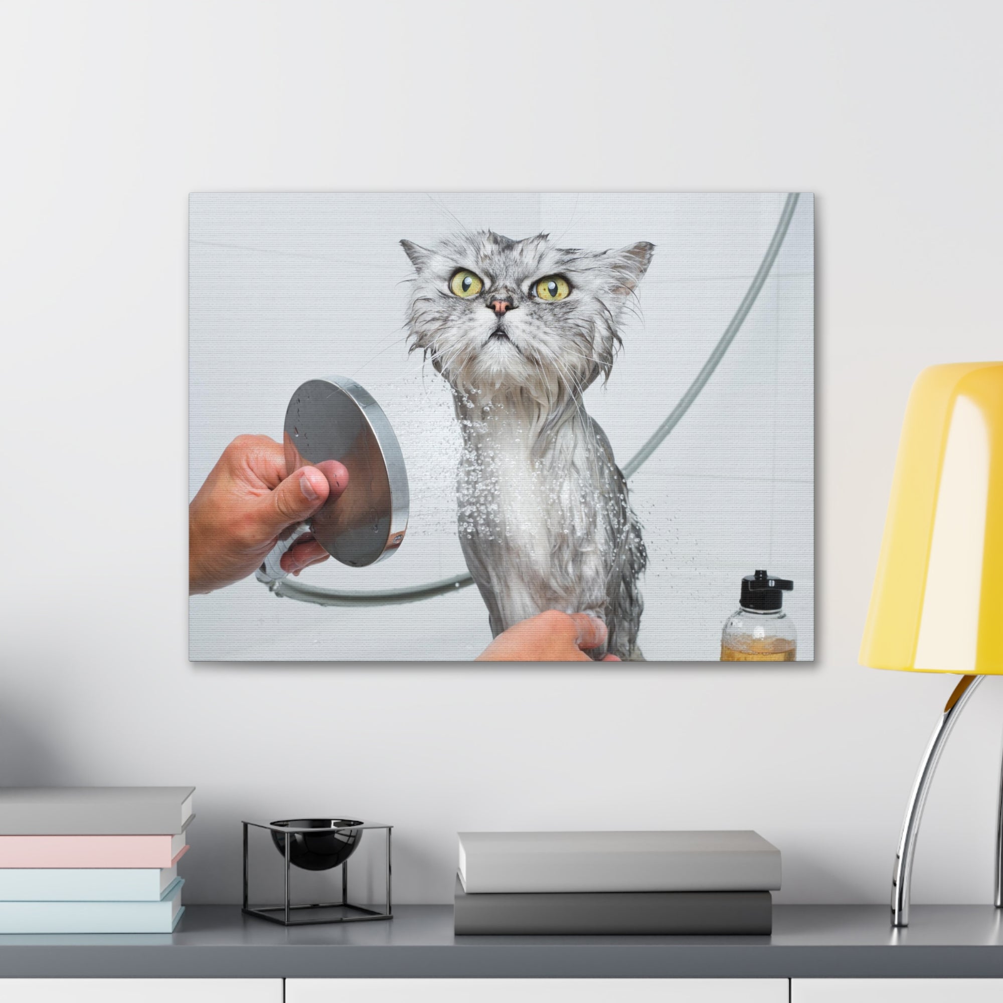 Funny Wet Cat Bath Canvas Wall Art for Home Decor Ready-to-Hang-Express Your Love Gifts