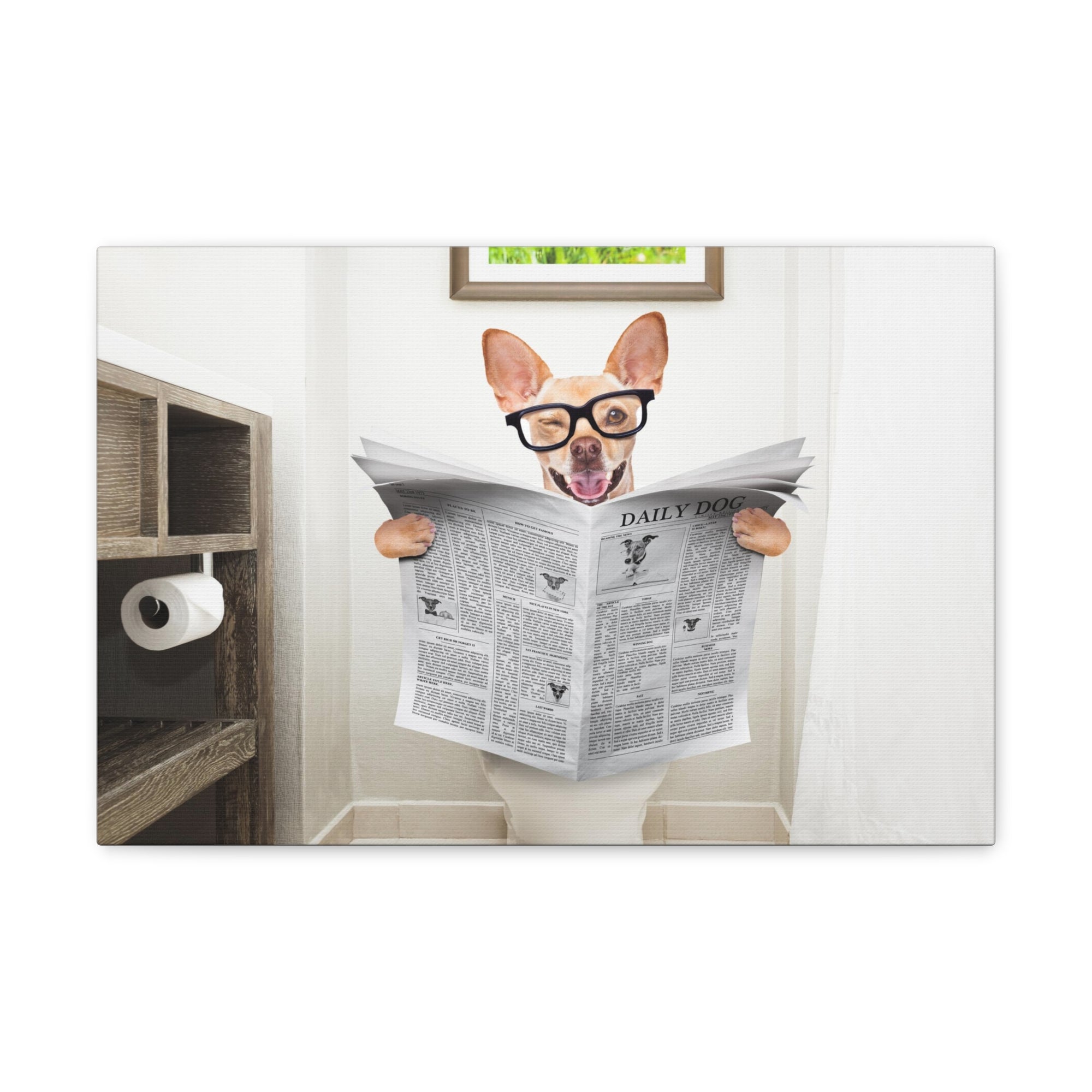 Funny Chihuahua Reading Newspaper On Toilet Funny Canvas Wall Art for Home Decor Ready-to-Hand-Express Your Love Gifts