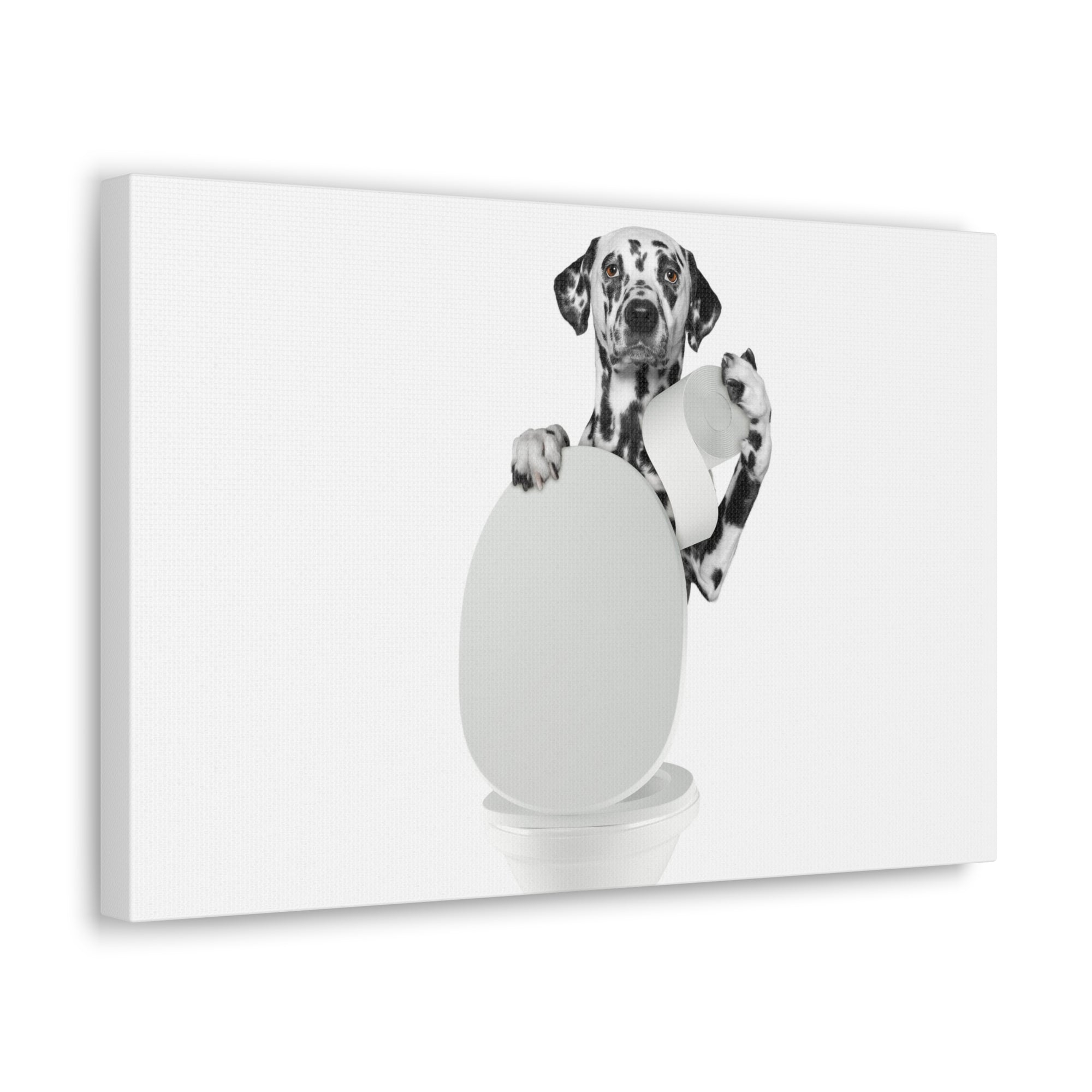 Dalmatian Holding Tissue Sitting On Toilet Funny Canvas Wall Art for Home Decor Ready-to-Hand-Express Your Love Gifts