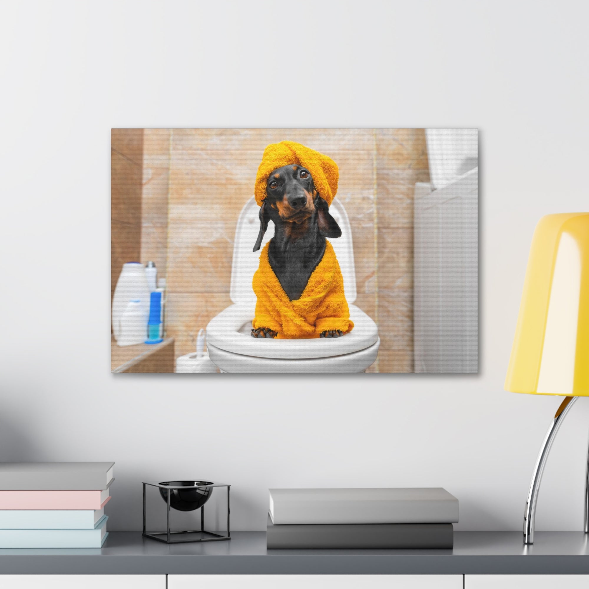 Funny Puppy Sits On Toilet Funny Canvas Wall Art for Home Decor Ready-to-Hand-Express Your Love Gifts