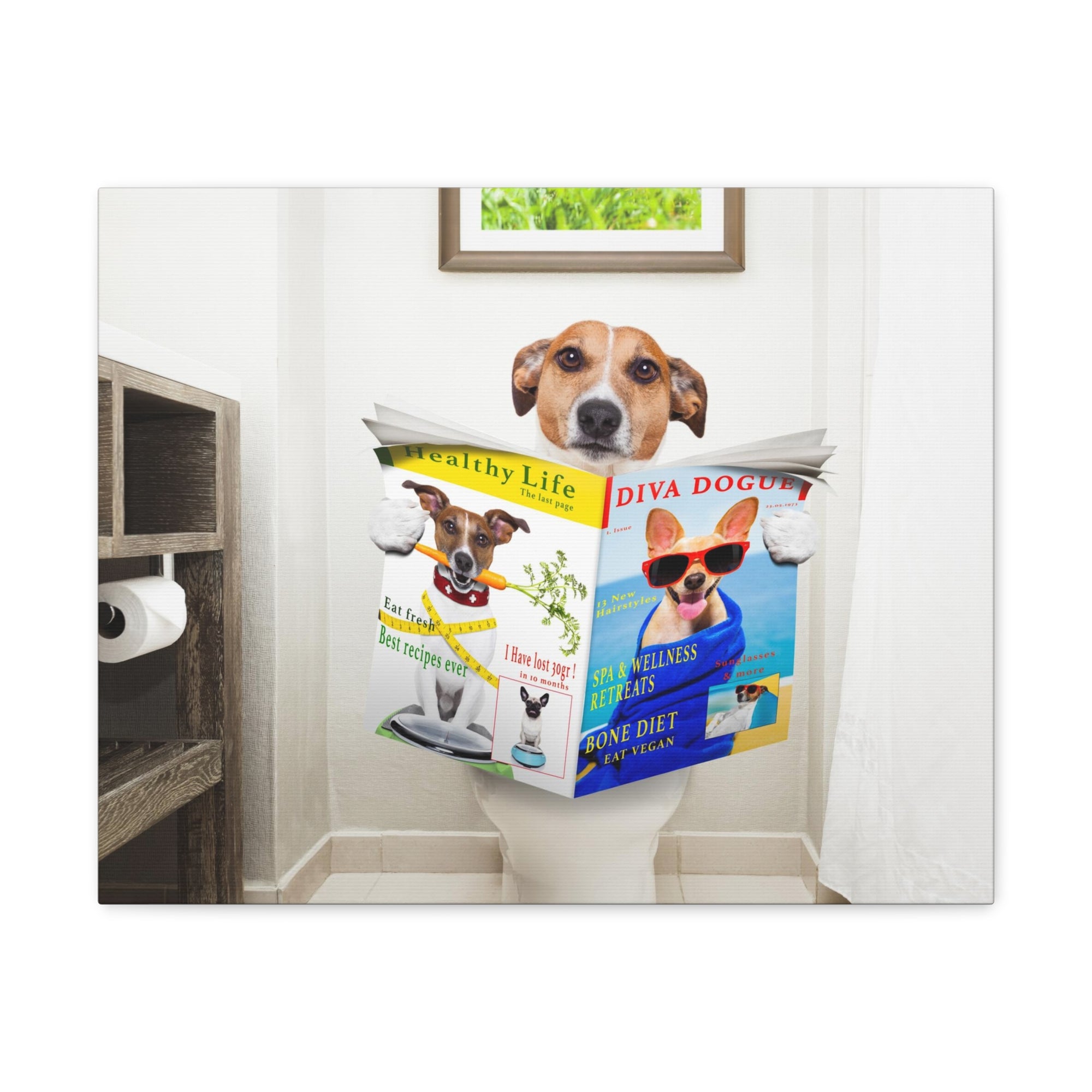 Jack Russell Terrier Reading Magazine On Toilet Funny Canvas Wall Art for Home Decor Ready-to-Hand-Express Your Love Gifts