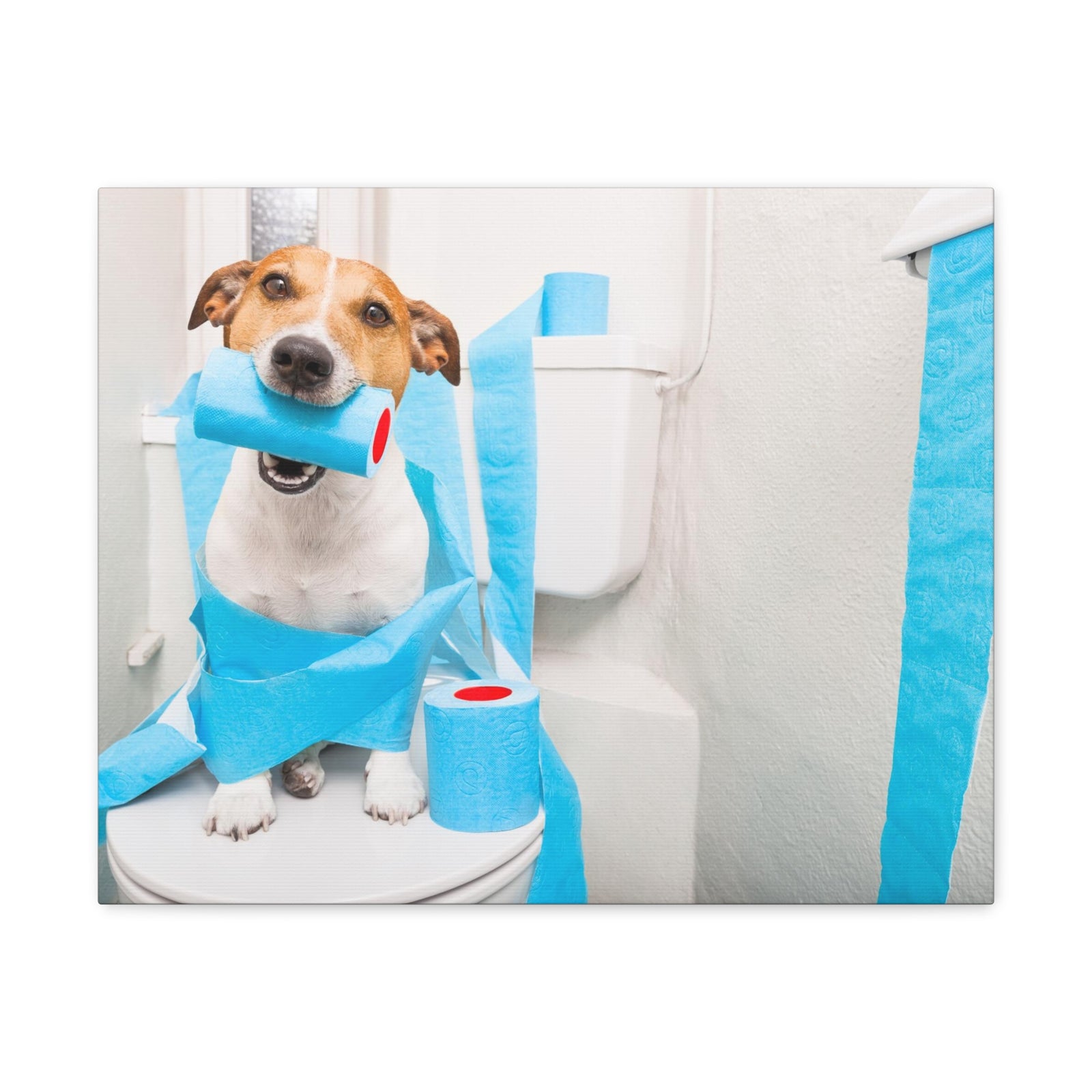 Jack Russell Terrier Sitting On Toilet Funny Canvas Wall Art for Home Decor Ready-to-Hand-Express Your Love Gifts