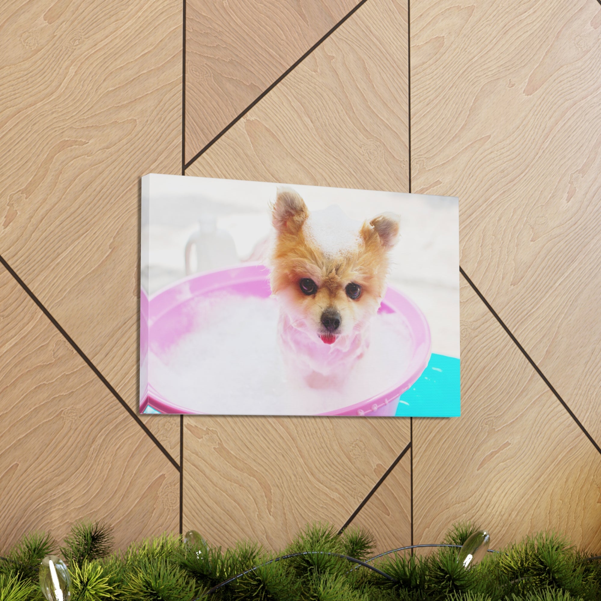 Funny Pomeranian Bath Canvas Wall Art for Home Decor Ready-to-Hang-Express Your Love Gifts