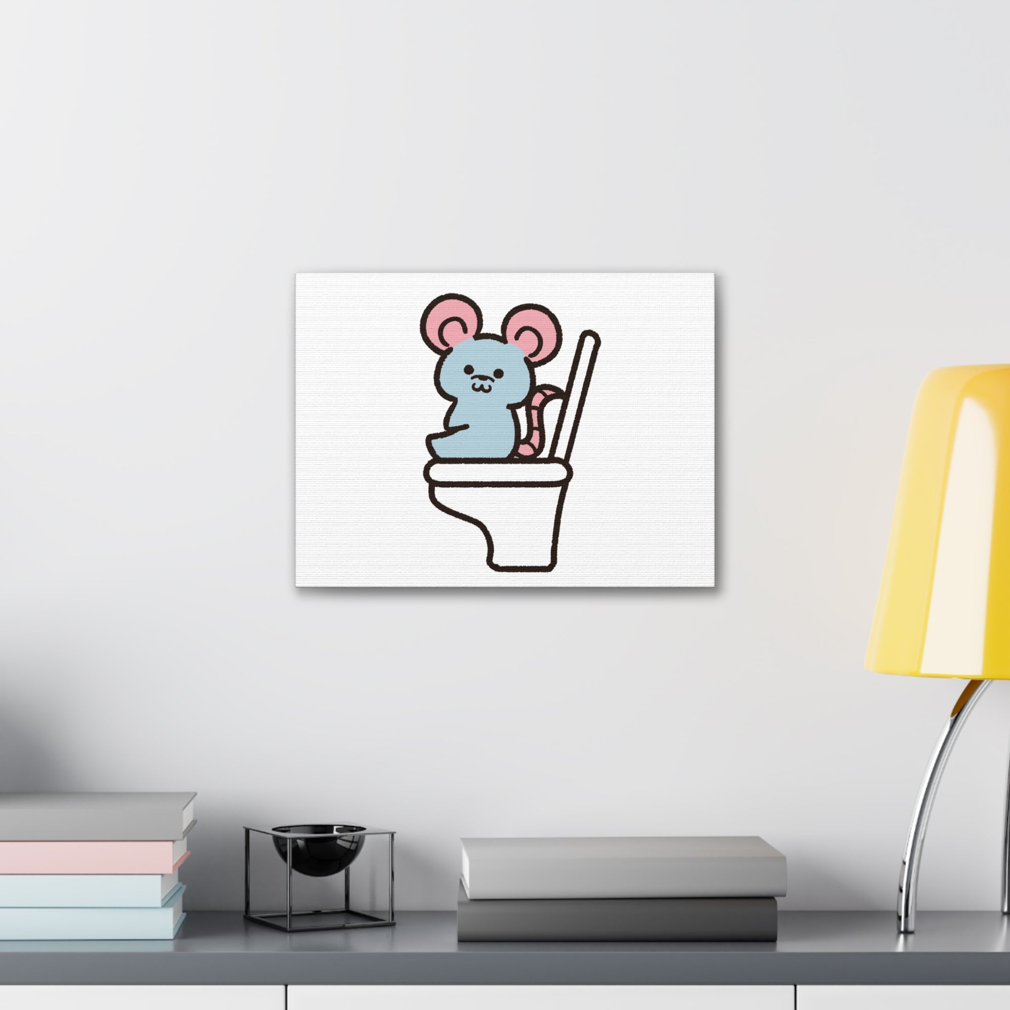 Cartoon Mouse Sitting On Toilet Funny Canvas Wall Art for Home Decor Ready-to-Hand-Express Your Love Gifts