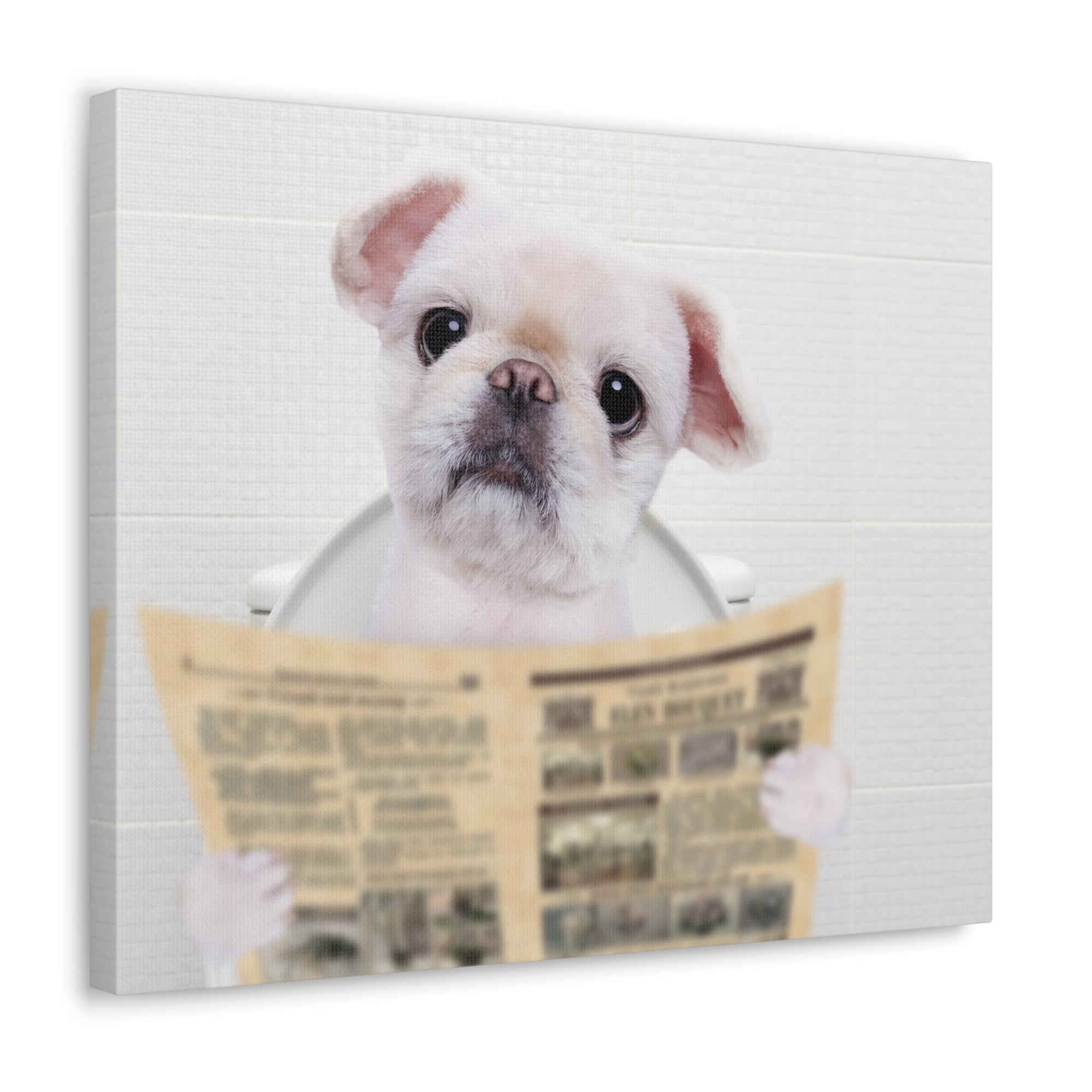 Cute Dog Reading Newspaper On Toilet Funny Canvas Wall Art for Home Decor Ready-to-Hand-Express Your Love Gifts