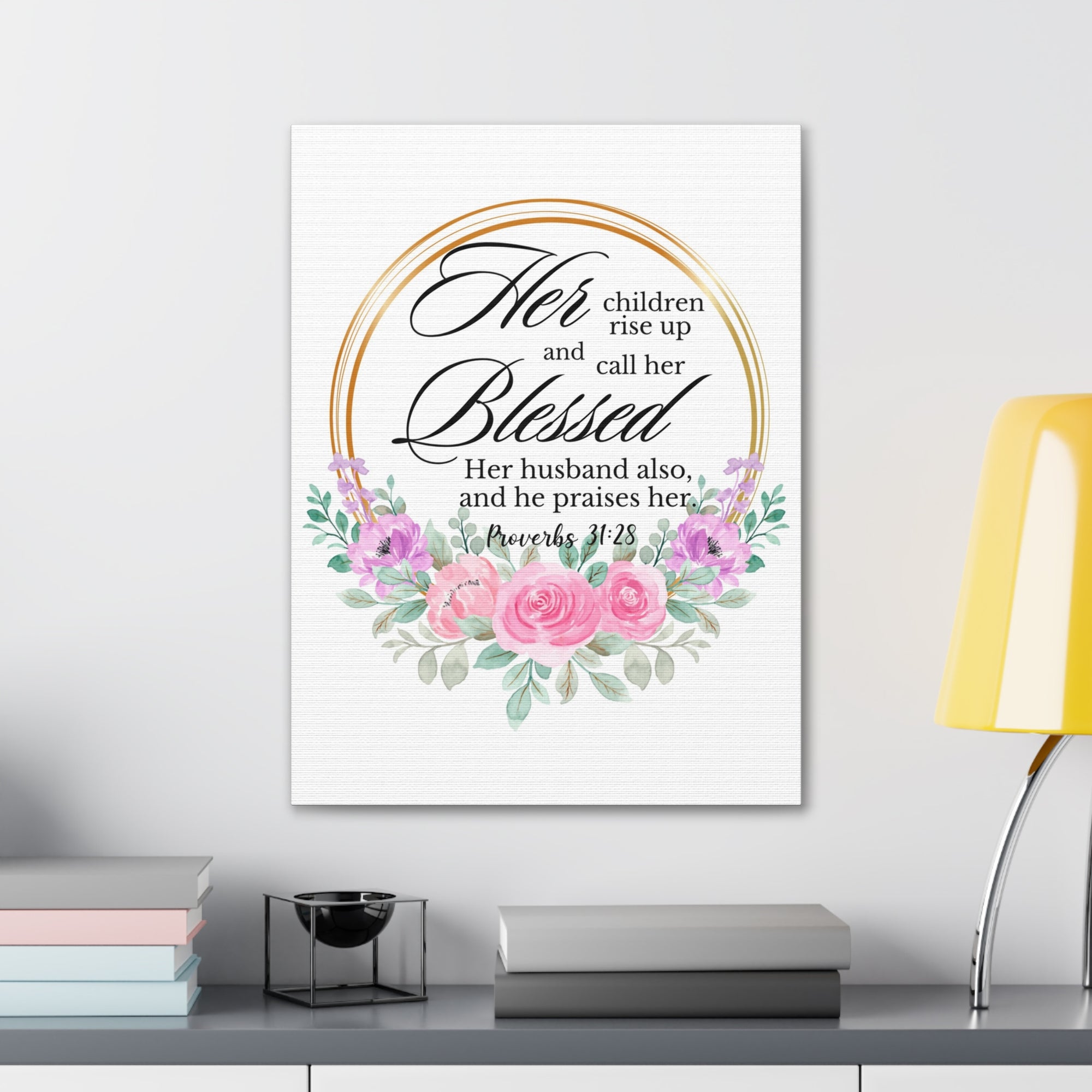 Scripture Walls Proverbs 31:28 She is Blessed Floral Bible Verse Canvas Christian Wall Art Ready to Hang Unframed-Express Your Love Gifts