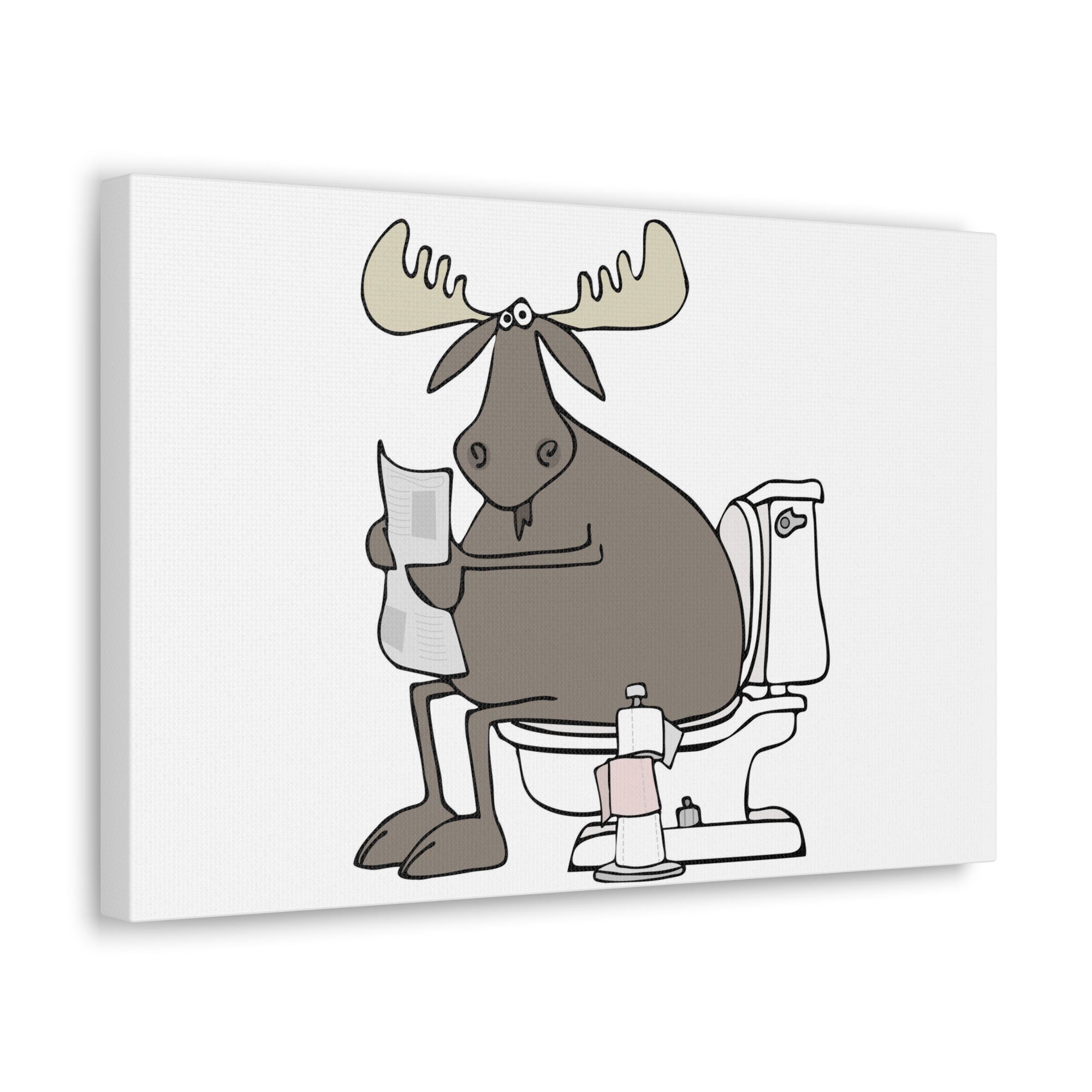 Moose Reading Newspaper On Toilet Funny Canvas Wall Art for Home Decor Ready-to-Hand-Express Your Love Gifts