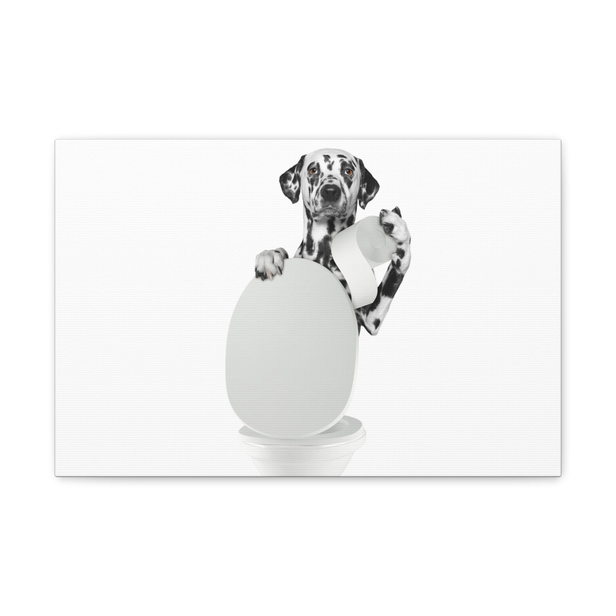 Dalmatian Holding Tissue Sitting On Toilet Funny Canvas Wall Art for Home Decor Ready-to-Hand-Express Your Love Gifts