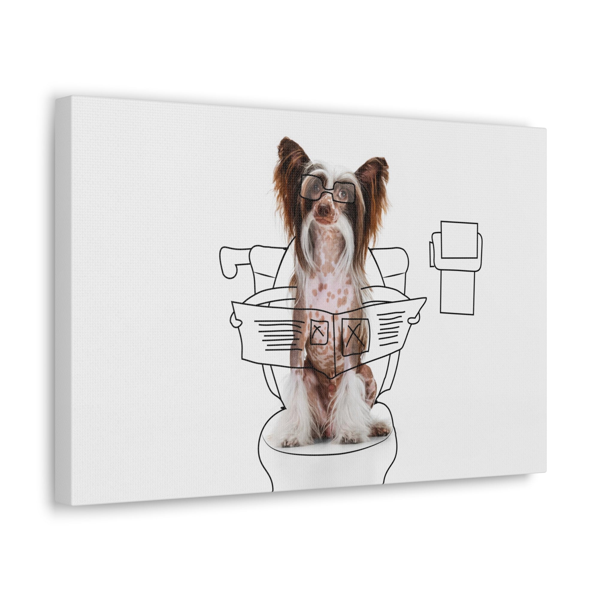 Chinese Crested Reading Newspaper On Toilet Funny Canvas Wall Art for Home Decor Ready-to-Hand-Express Your Love Gifts