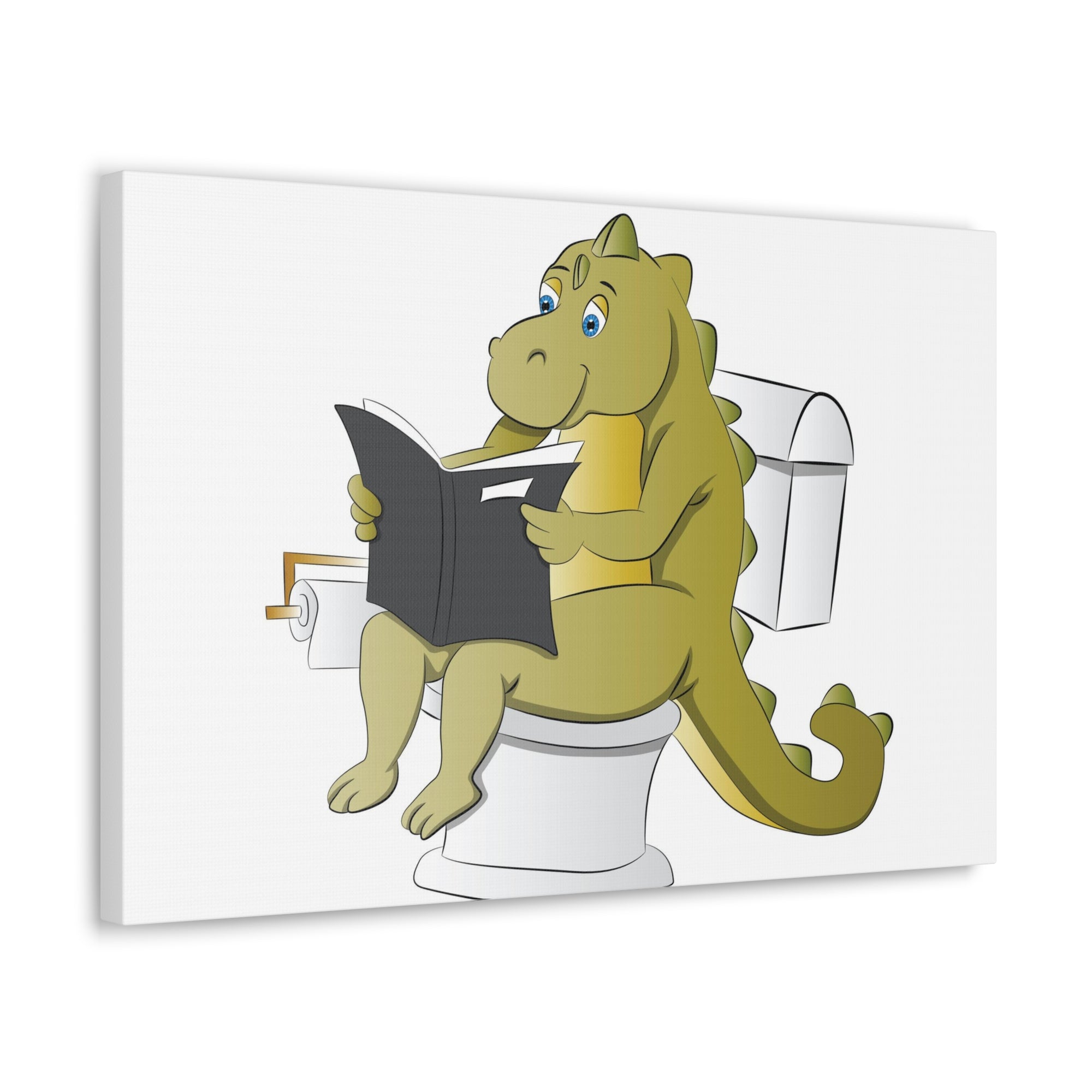 Dinosaur Sitting Reading Newspaper On Toilet Funny Canvas Wall Art for Home Decor Ready-to-Hand-Express Your Love Gifts