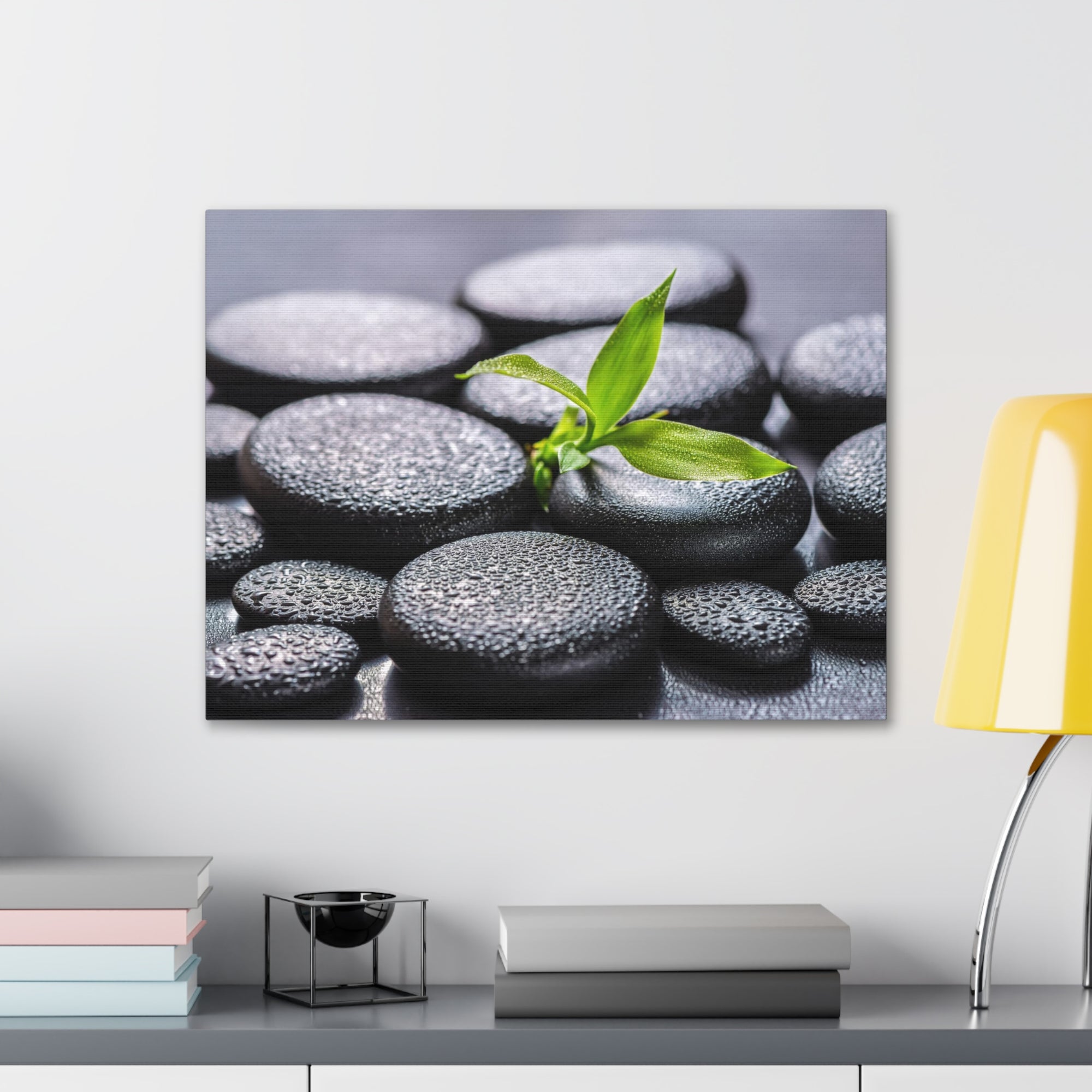 Bamboo on Zen Stones Forest Floral Nature Photography Canvas Wall Art for Home Decor Ready-to-Hang-Express Your Love Gifts