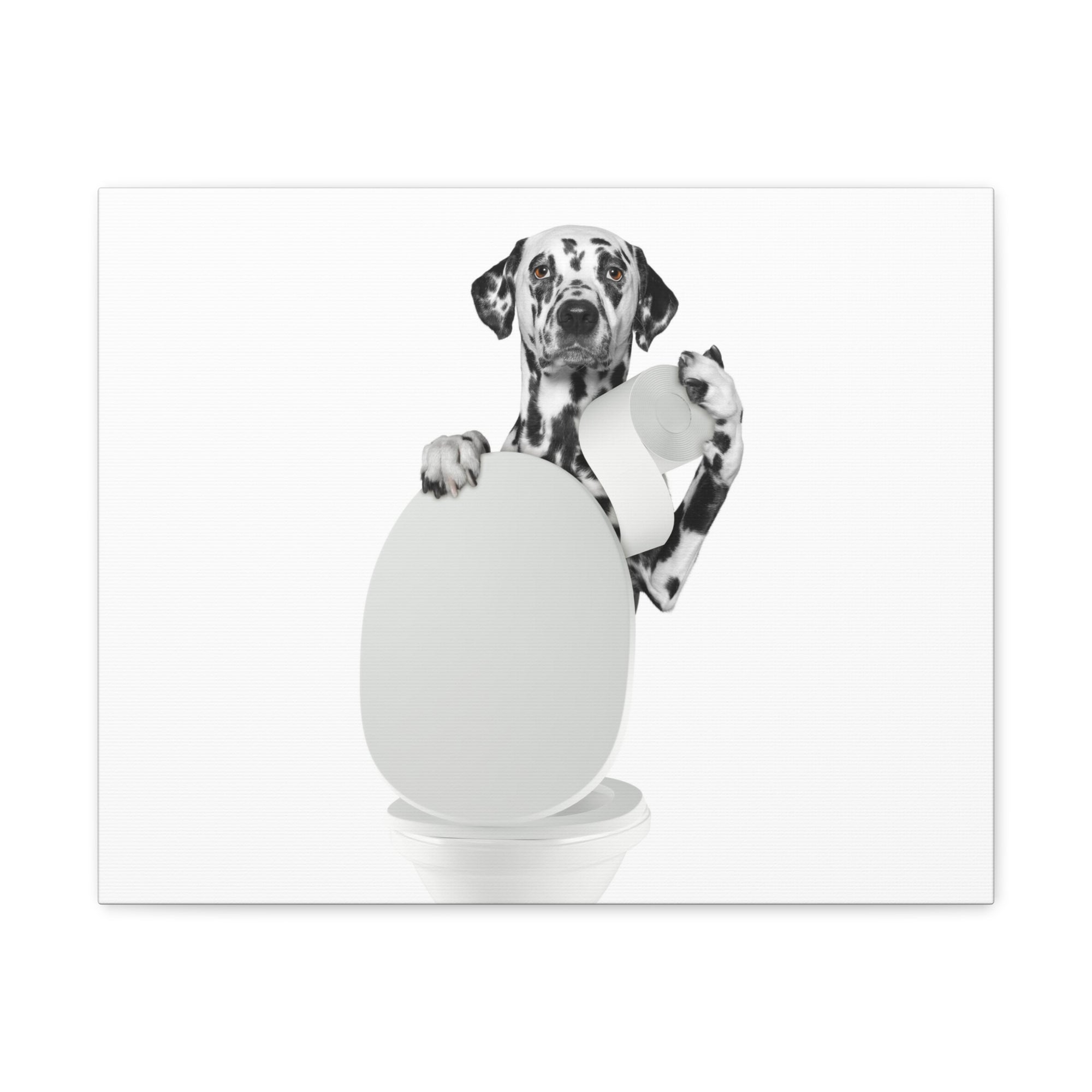 Dalmatian Holding Tissue Sitting On Toilet Funny Canvas Wall Art for Home Decor Ready-to-Hand-Express Your Love Gifts