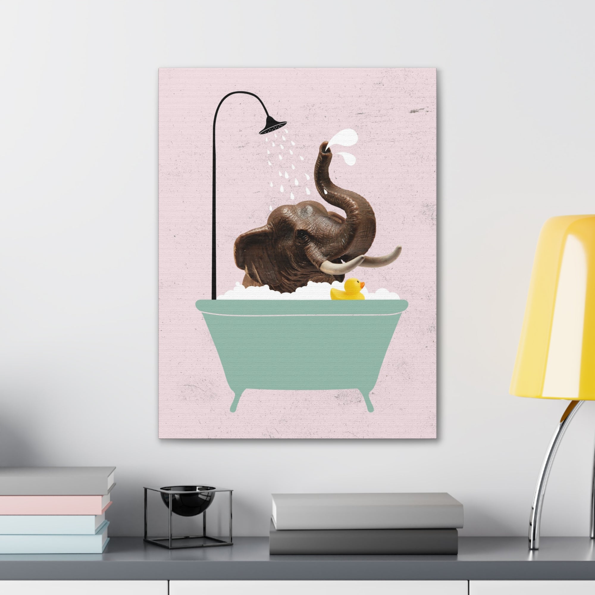 Funny Elephant Bath Canvas Wall Art for Home Decor Ready-to-Hang-Express Your Love Gifts