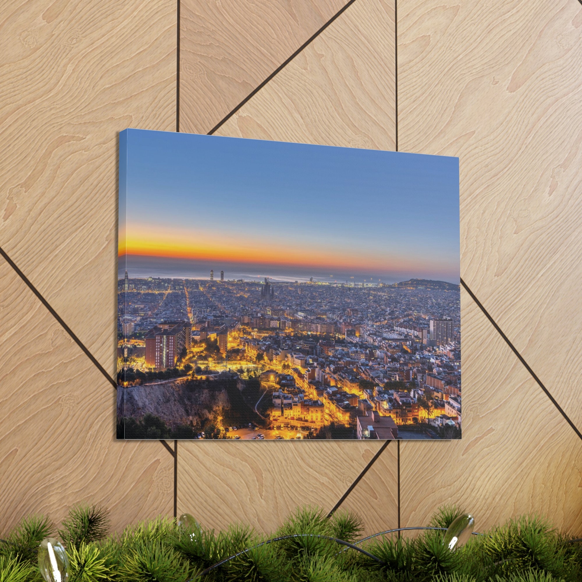 Barcelona Night Skyline Canvas Artwork High-Quality Breathtaking Stunning Cityscape for Home Decor Ready to Hang-Express Your Love Gifts