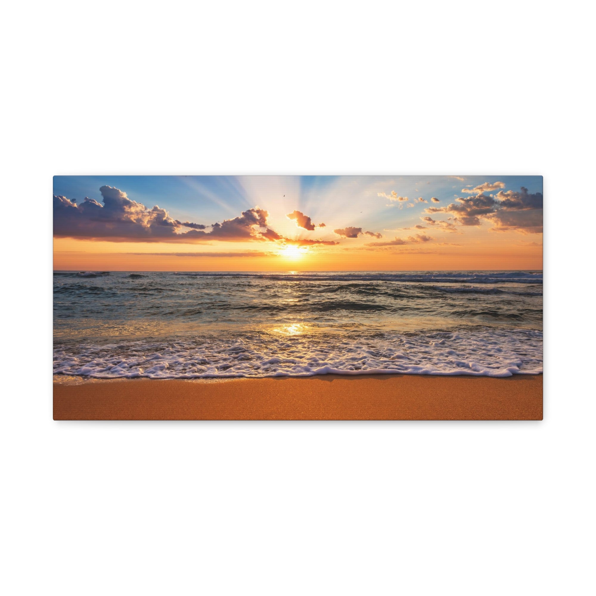 Beach Sunrise Deep Blue Sky Ocean Canvas Wall Art for Home Decor Ready-to-Hang-Express Your Love Gifts