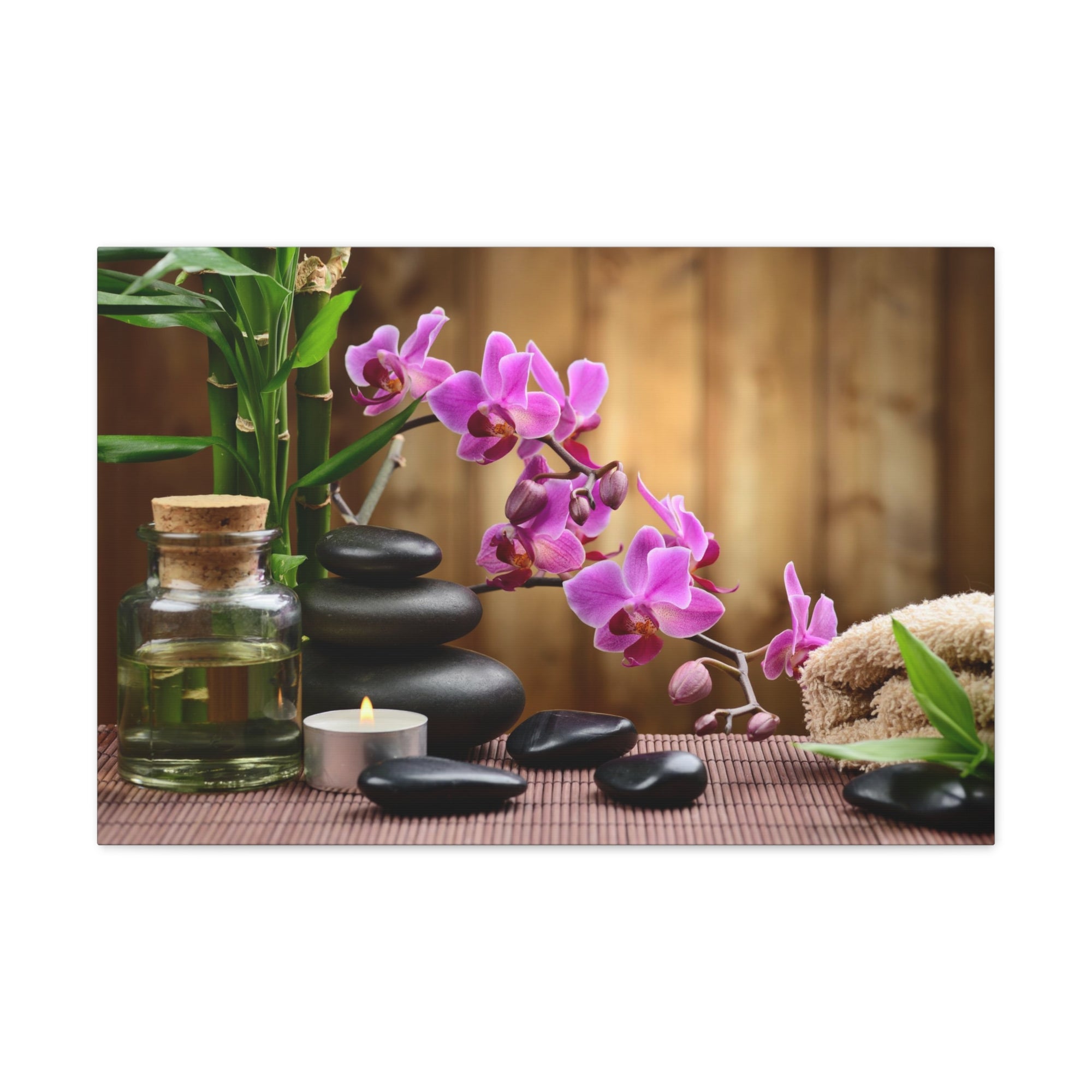 Bamboo Stones Orchid Forest Floral Nature Photography Canvas Wall Art for Home Decor Ready-to-Hang-Express Your Love Gifts