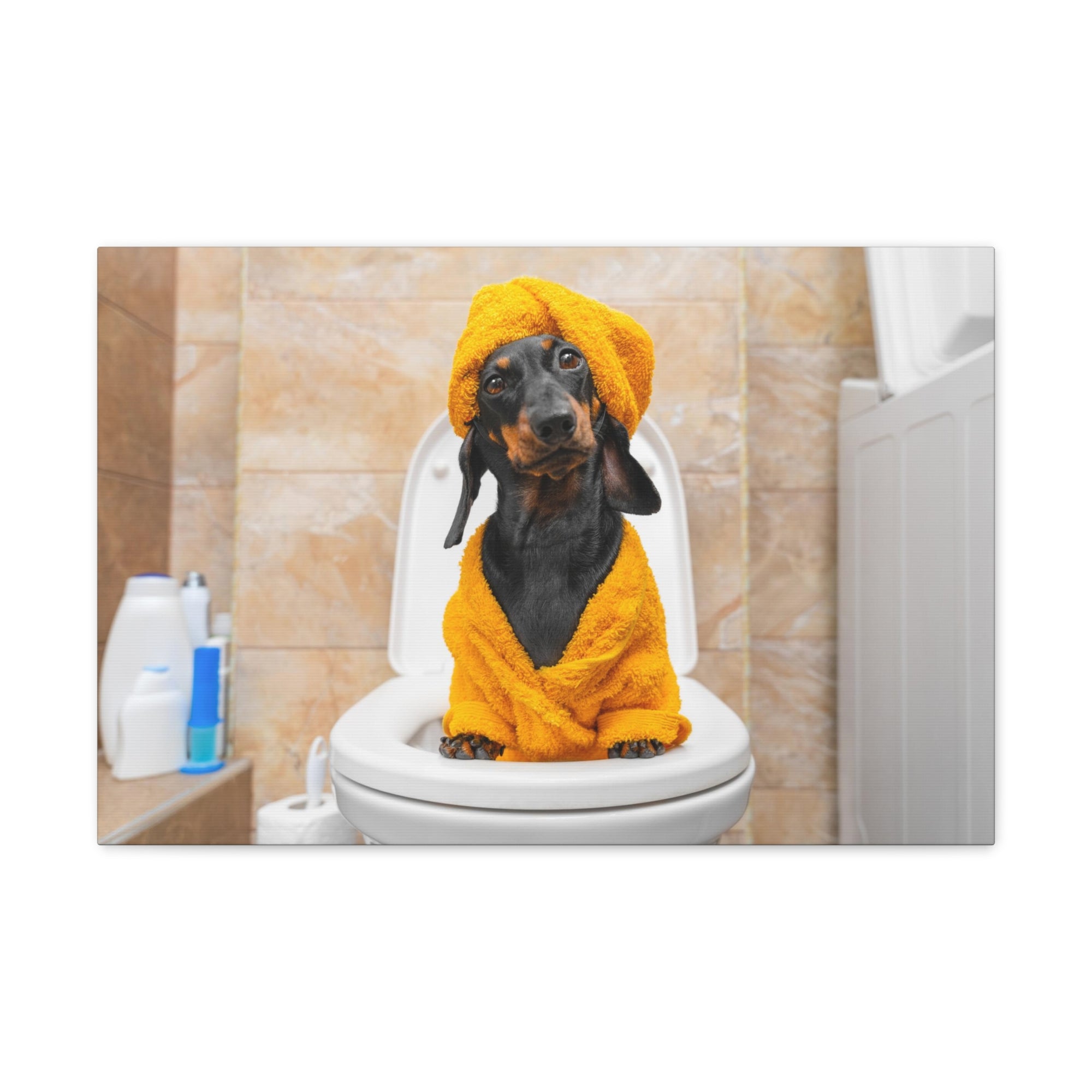 Funny Puppy Sits On Toilet Funny Canvas Wall Art for Home Decor Ready-to-Hand-Express Your Love Gifts