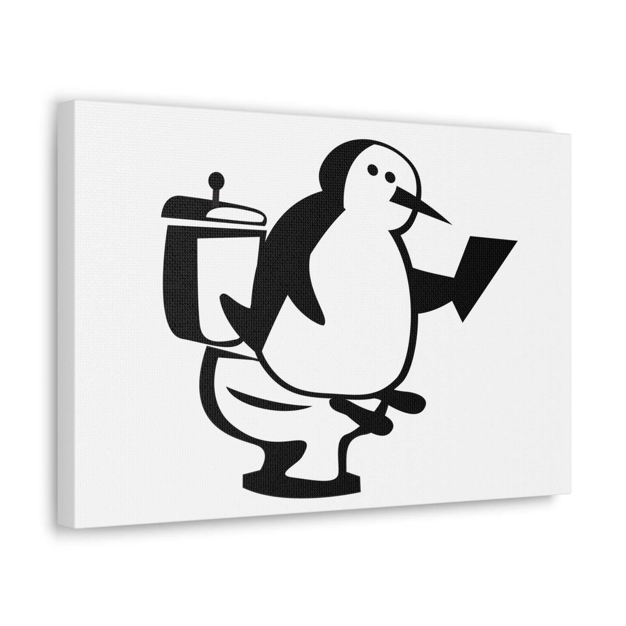 Cartoon Penguin Reading Newspaper On Toilet Funny Canvas Wall Art for Home Decor Ready-to-Hand-Express Your Love Gifts