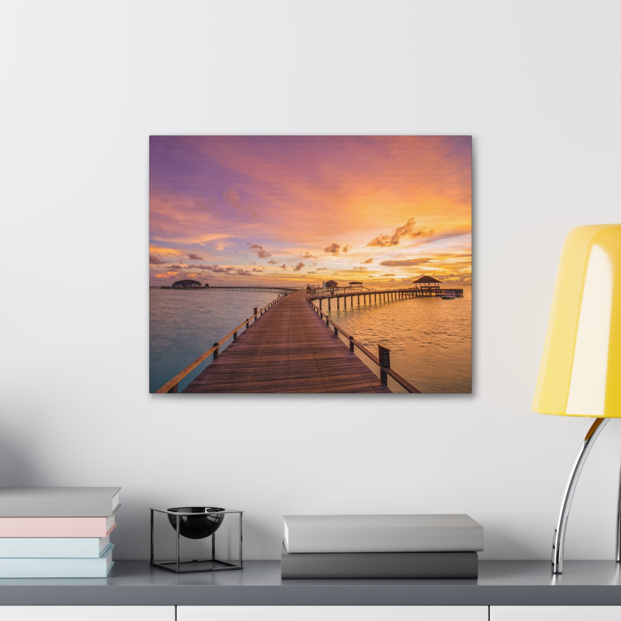 Beach Pier View Evening Nature Wilderness Photography Canvas Wall Art for Home Decor Ready-to-Hang-Express Your Love Gifts