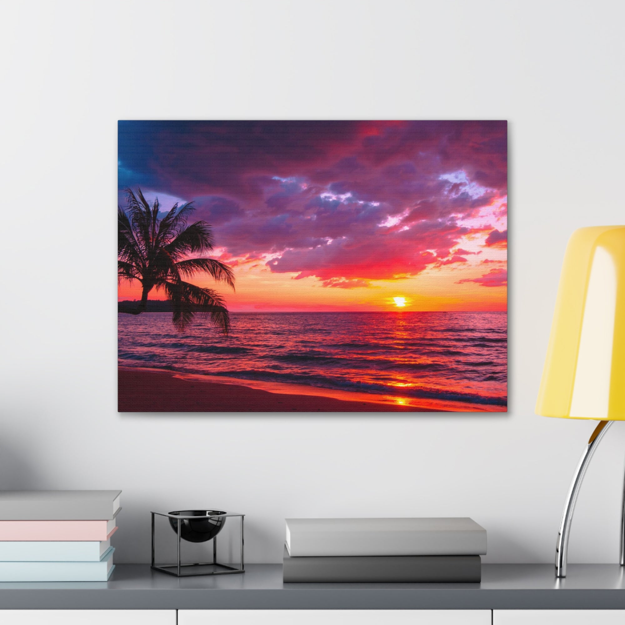 Beautiful Sunset Tropical Beach Ocean Canvas Wall Art for Home Decor Ready-to-Hang-Express Your Love Gifts