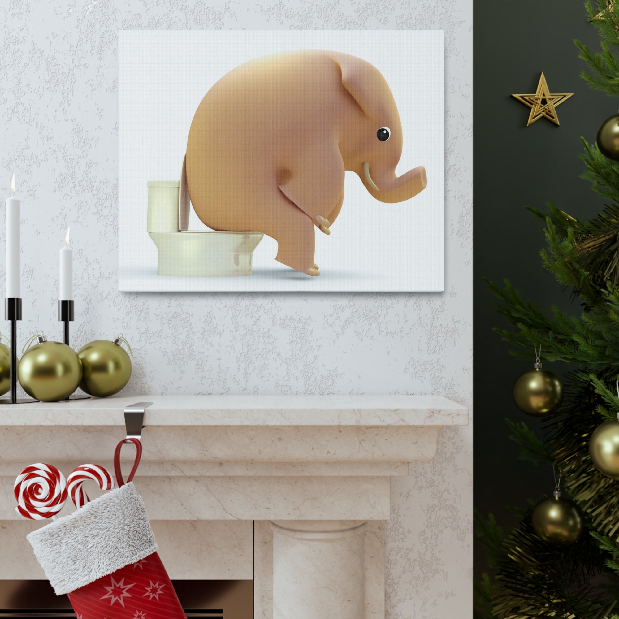 3D Elephant Seated On Toilet Funny Canvas Wall Art for Home Decor Ready-to-Hand-Express Your Love Gifts