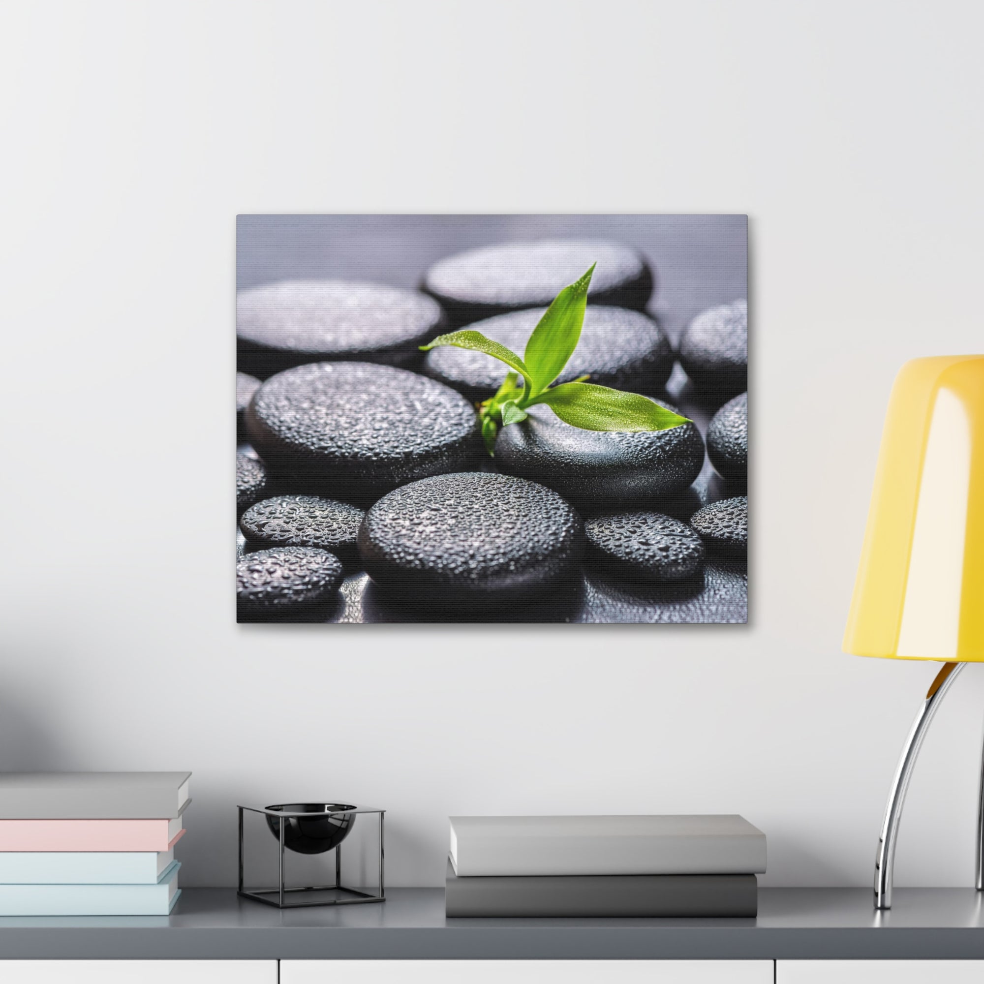 Bamboo on Zen Stones Forest Floral Nature Photography Canvas Wall Art for Home Decor Ready-to-Hang-Express Your Love Gifts