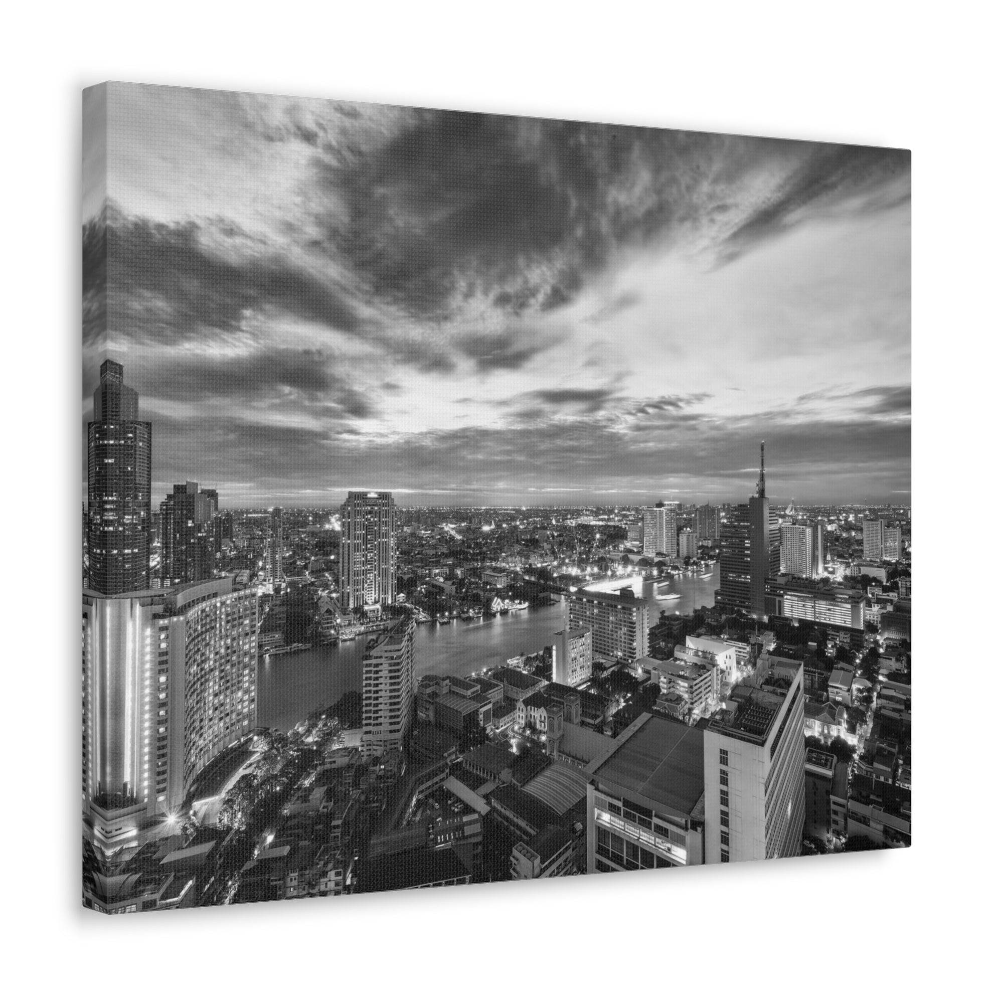 Bangkok Black And White Skyline Canvas Artwork High-Quality Breathtaking Stunning Cityscape for Home Decor Ready to Hang-Express Your Love Gifts