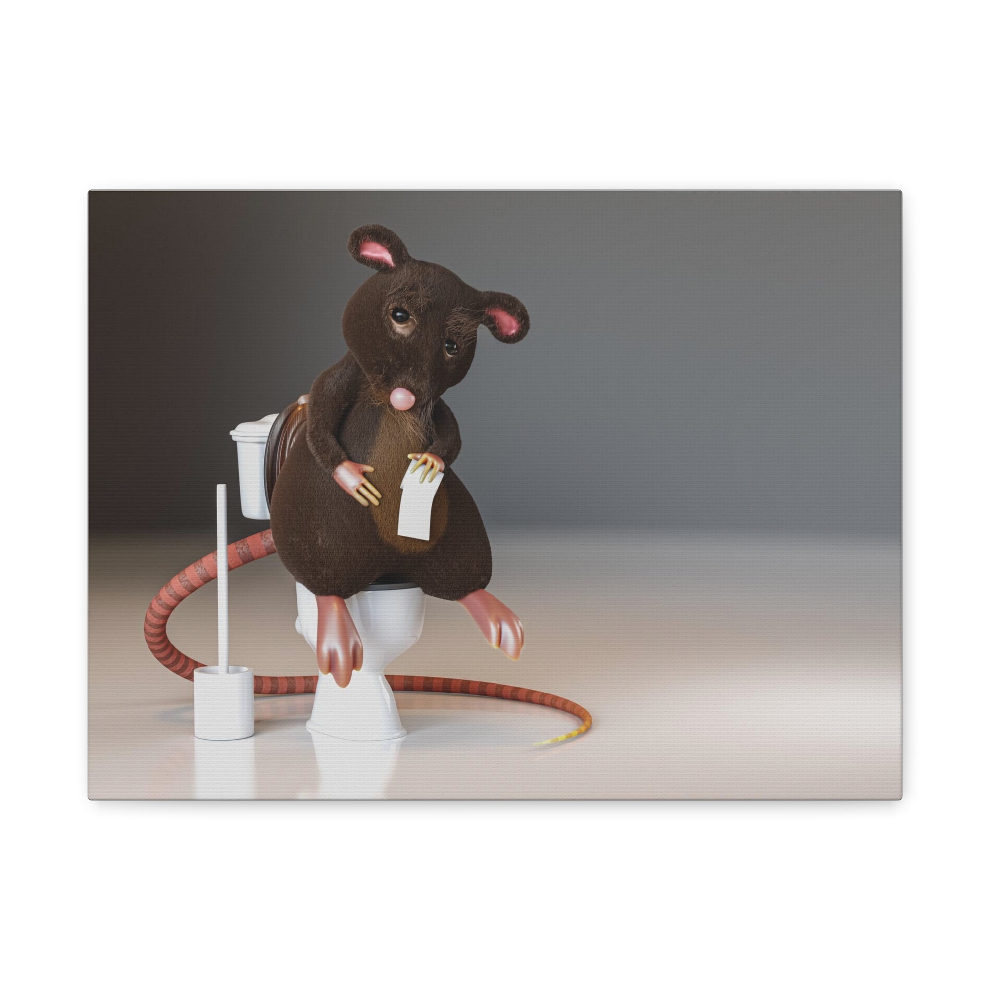 Cute Rat Holding Paper Roll Sitting On Toilet Funny Canvas Wall Art for Home Decor Ready-to-Hand-Express Your Love Gifts